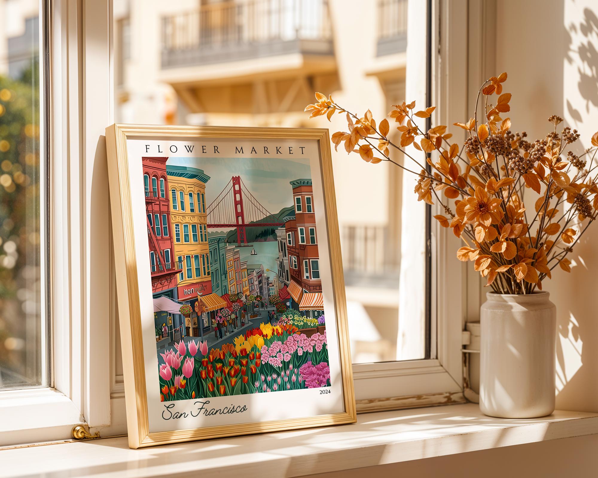 San Francisco Flower Market Art Print | California Cityscape Travel Poster wall art print, modern home decor, unframed artwork by Nomad & Nest