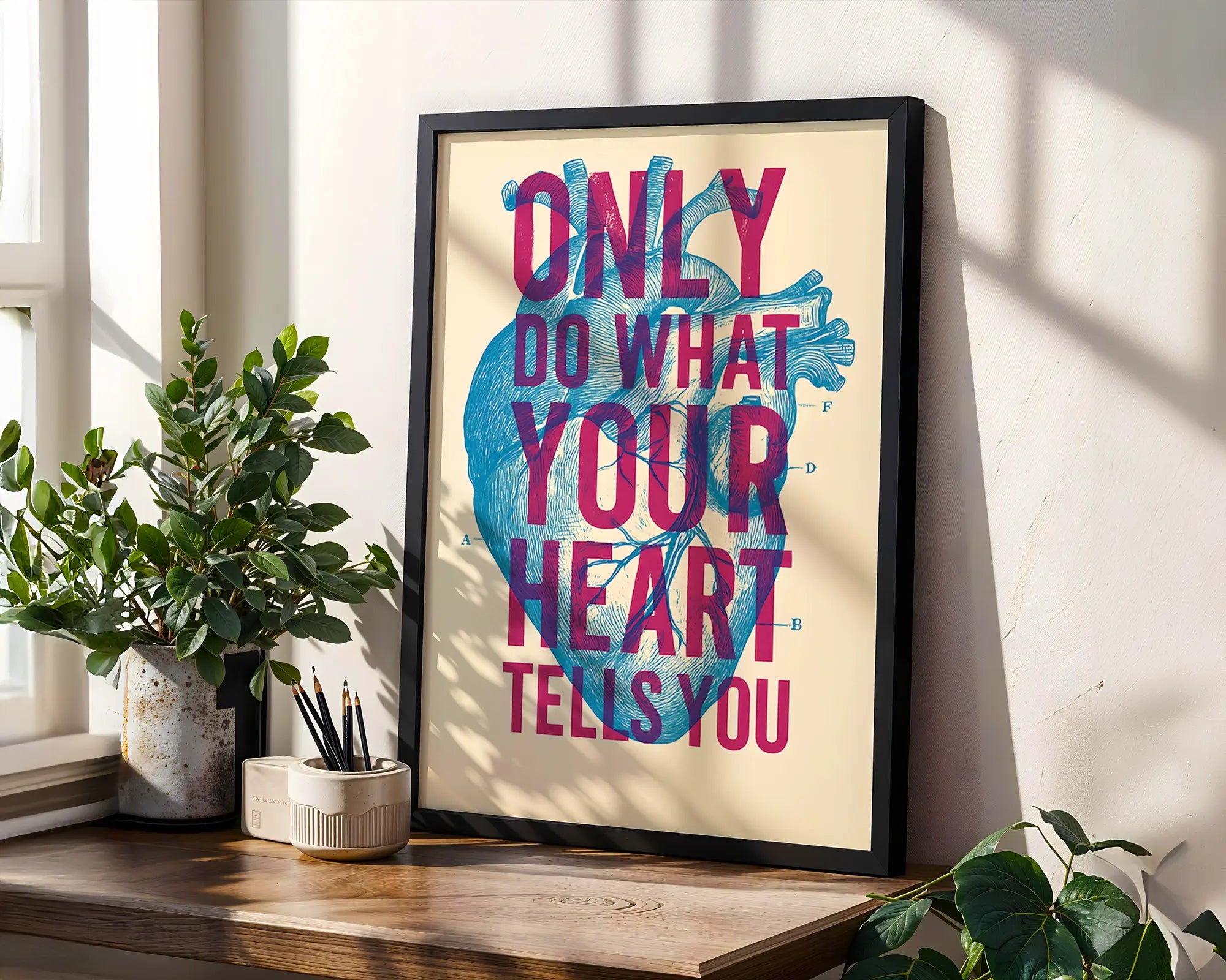 Positive Emotion | Only Do What Your Heart Tells You Wall Art | Anatomical Heart Illustration with Inspirational Quote wall art print, modern home decor, unframed artwork by Nomad & Nest