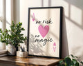Positive Emotion | No Risk No Magic Wall Art |Motivational Quote Print with Pink Heart Playing Card Design wall art print, modern home decor, unframed artwork by Nomad & Nest
