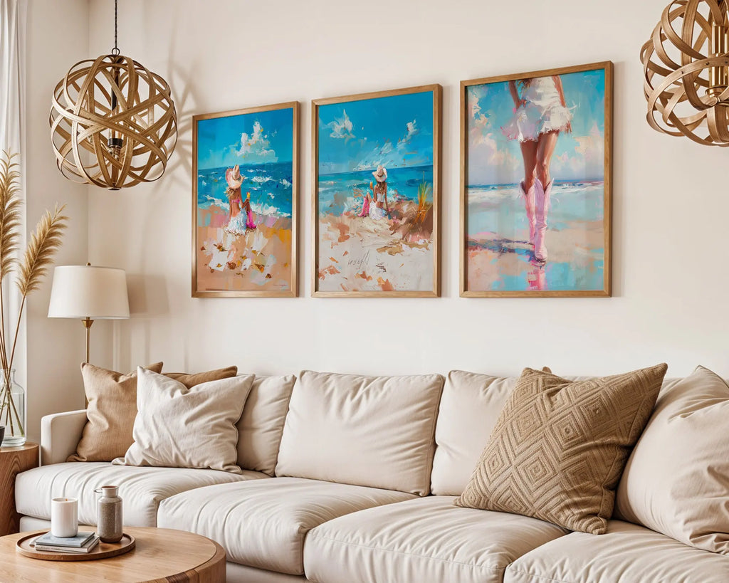 Colourful Prints | Coastal Beach Girl Art Prints | Painterly Seaside Decor (Set of 3) wall art print, modern home decor, unframed artwork by Nomad & Nest