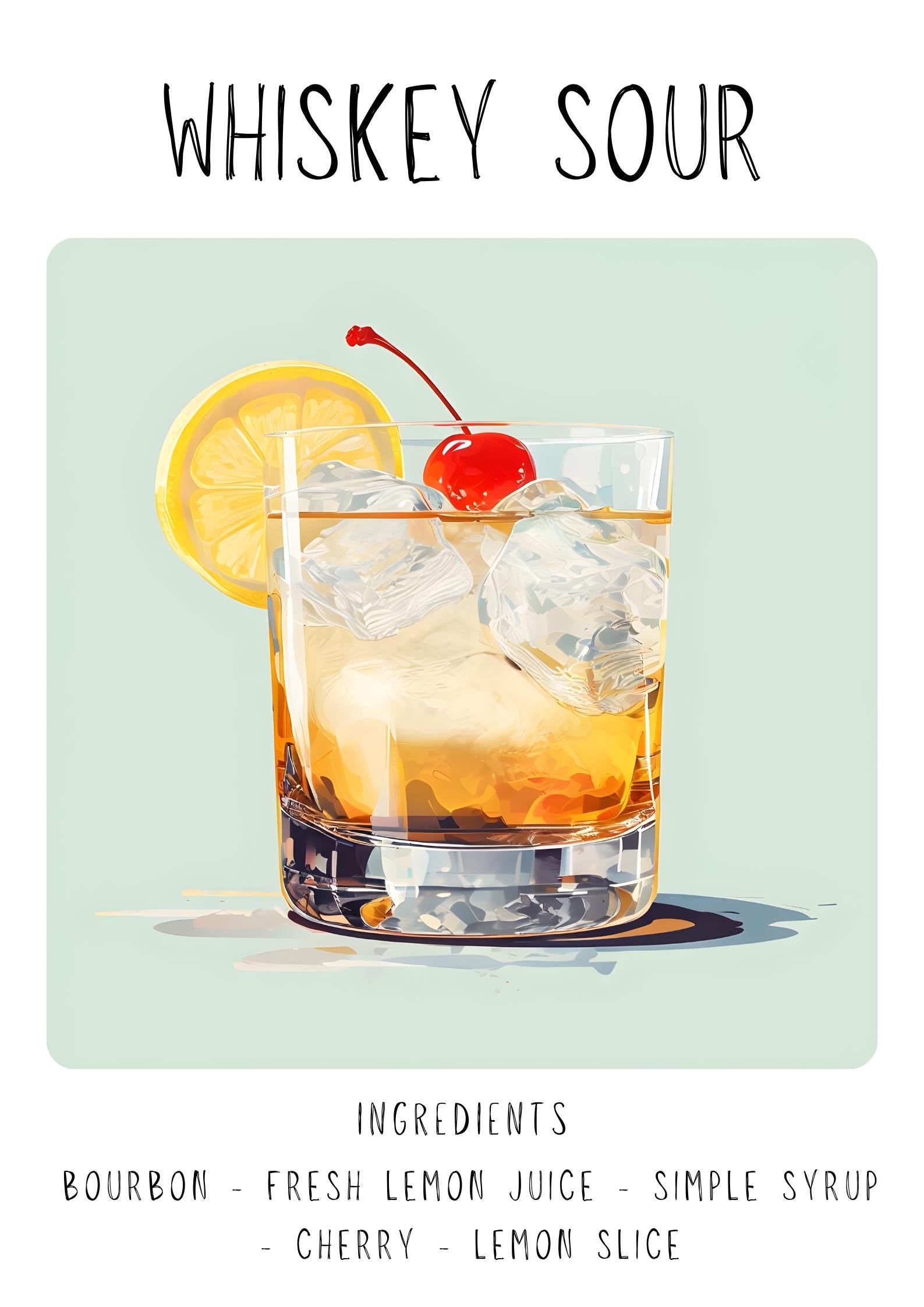 Whiskey Sour Cocktail Art Print | Minimalist Bar Cart Decor wall art print, modern home decor, unframed artwork by Nomad & Nest