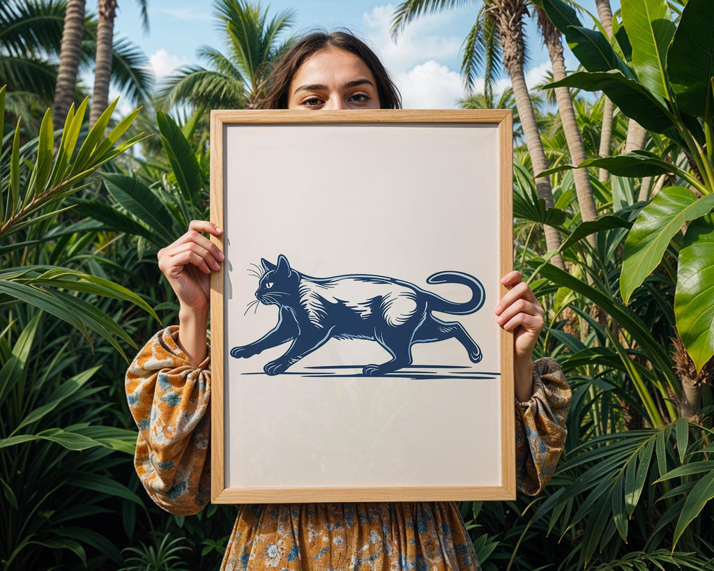 Dark Blue Siamese Cat Print, Modern Minimalist Wall Art wall art print, modern home decor, unframed artwork by Nomad & Nest