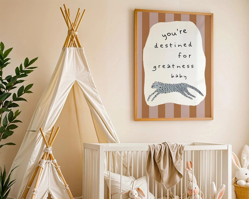 Playroom Ideas | Destined For Greatness Nursery Wall Art | Leopard Print wall art print, modern home decor, unframed artwork by Nomad & Nest