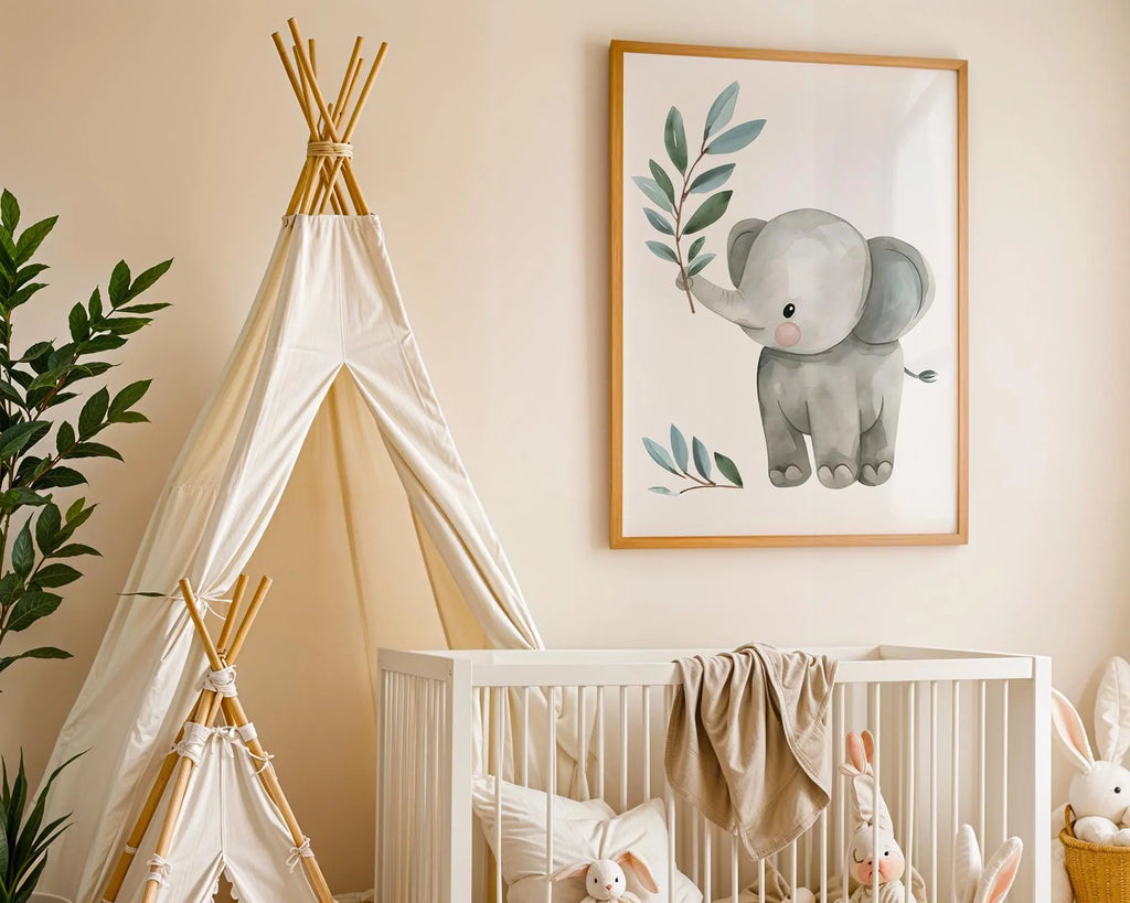 Playroom Ideas | Elephant Nursery Art | Botanical Animal Baby Print wall art print, modern home decor, unframed artwork by Nomad & Nest