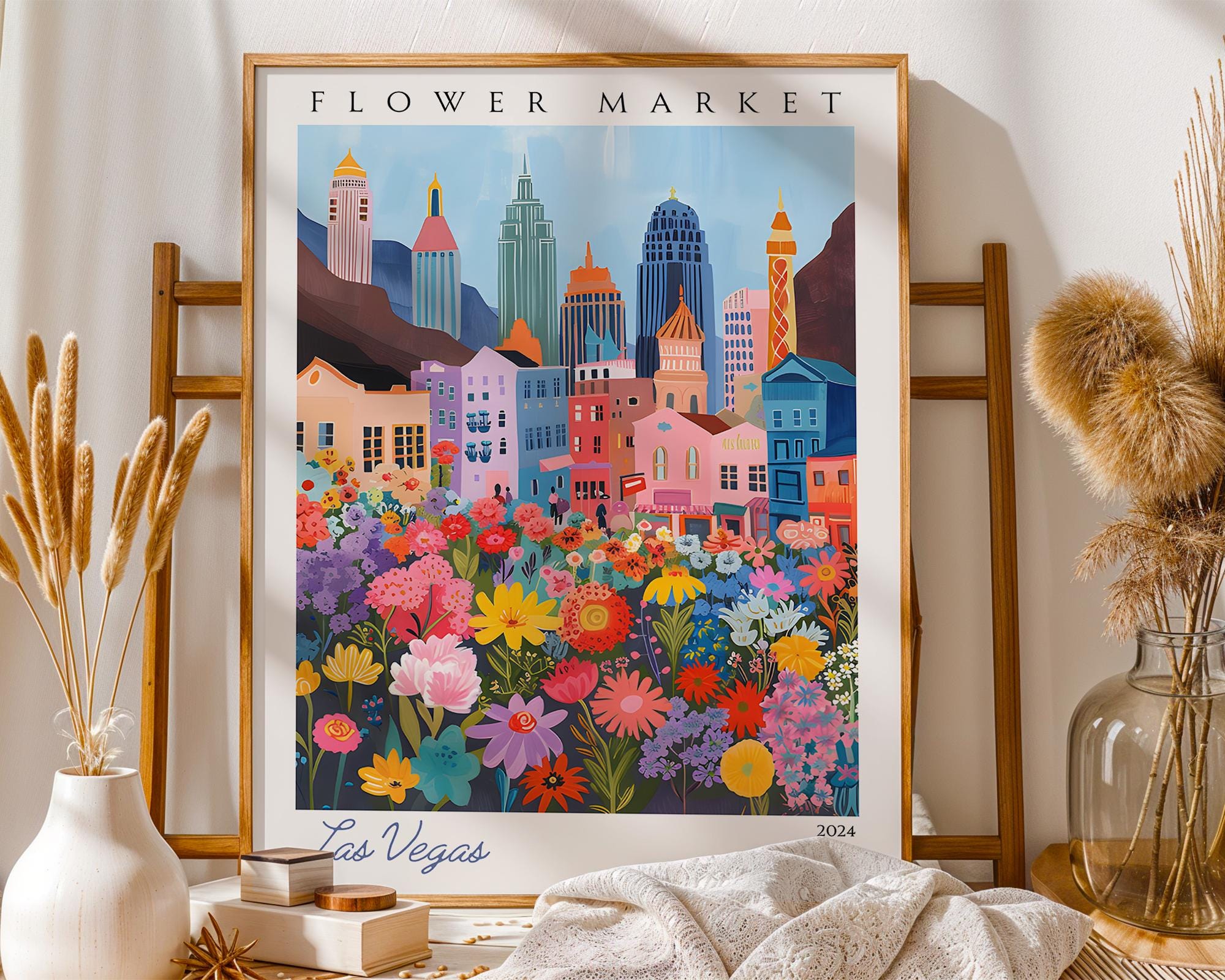 Las Vegas Flower Market Print | Vintage Nevada Travel Poster wall art print, modern home decor, unframed artwork by Nomad & Nest