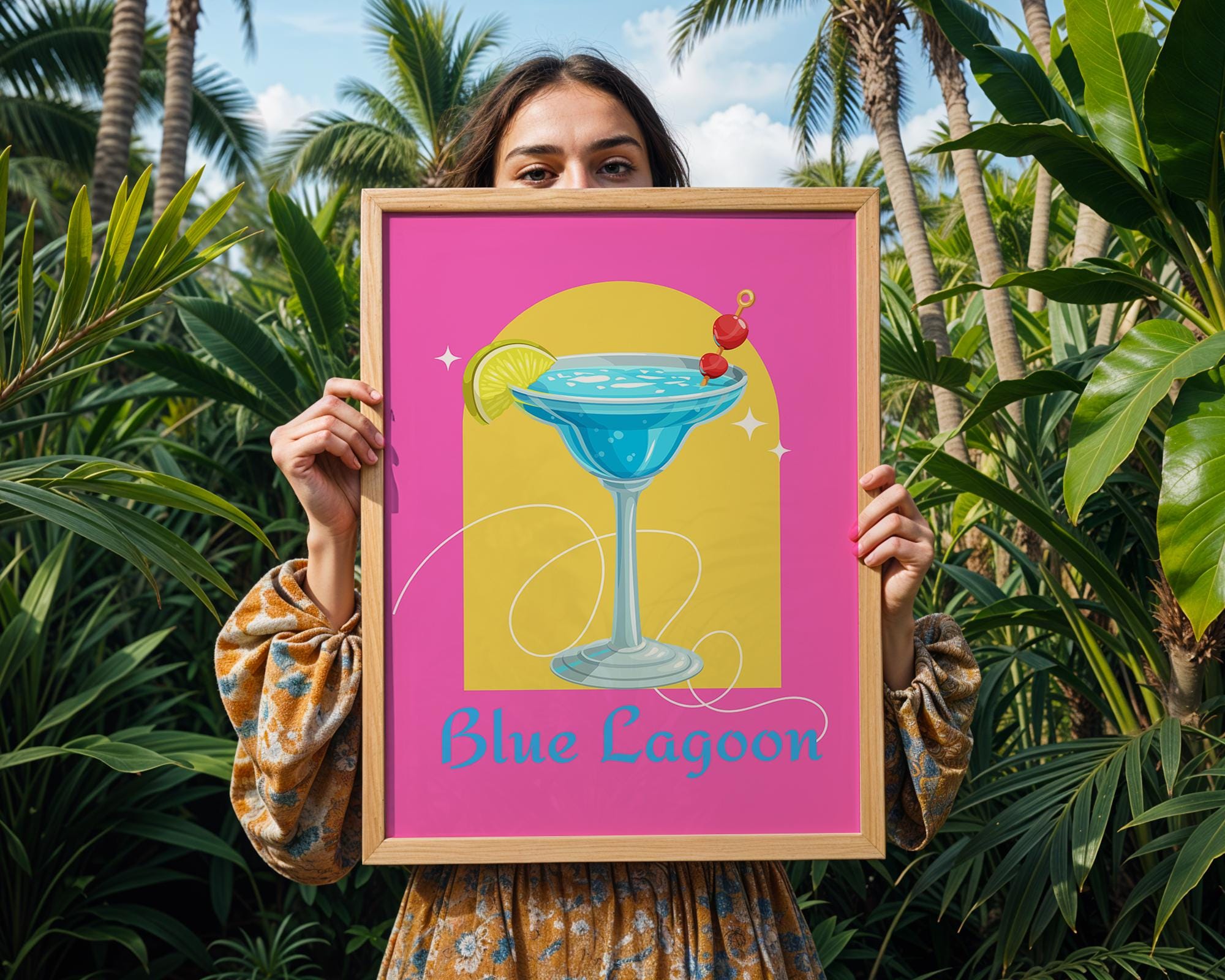 Retro Blue Lagoon Cocktail Print | Vibrant Bar Art wall art print, modern home decor, unframed artwork by Nomad & Nest