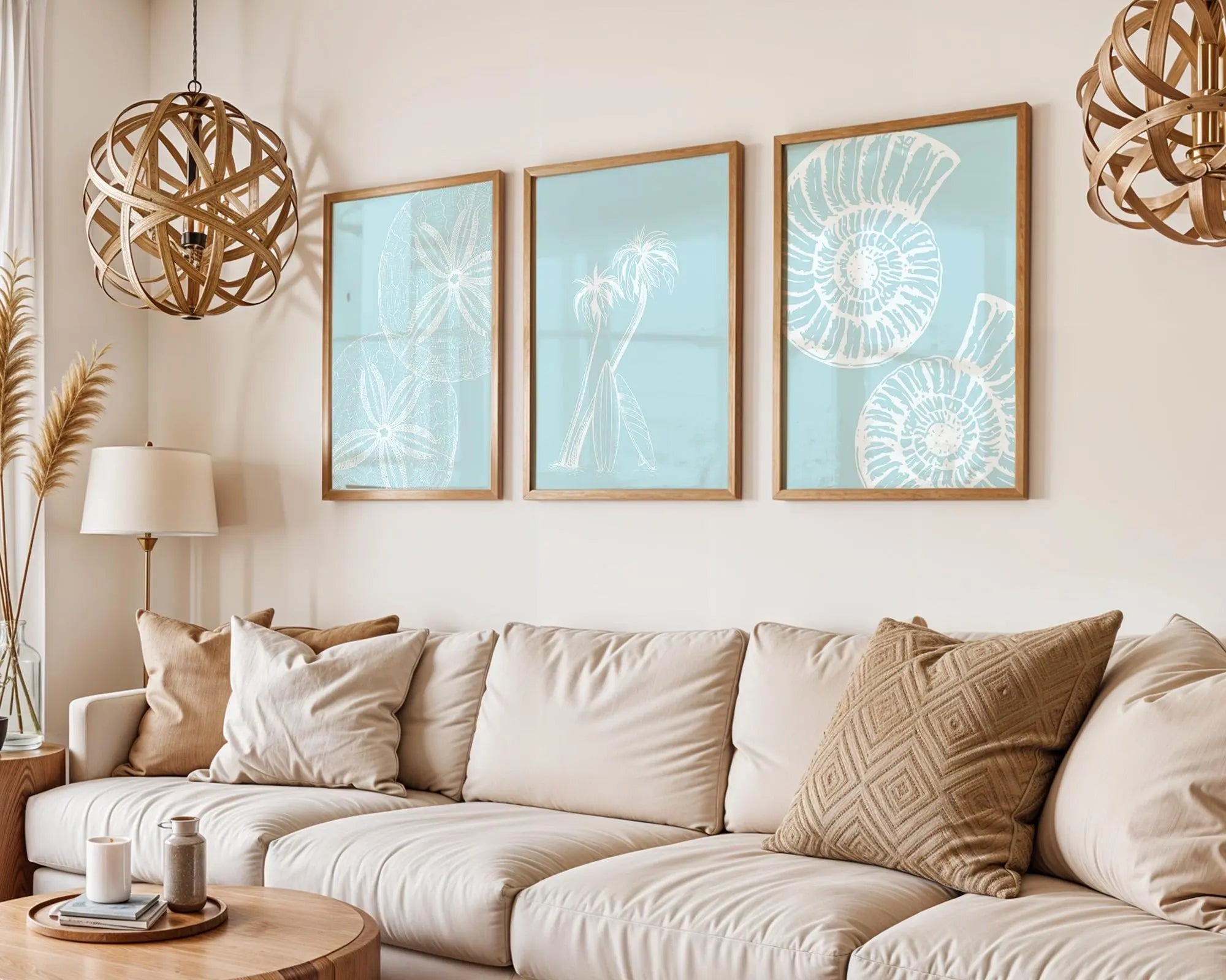 Colourful Prints | Blue Coastal Print Set | Seashells, Palms, Sand Dollars Wall Art wall art print, modern home decor, unframed artwork by Nomad & Nest