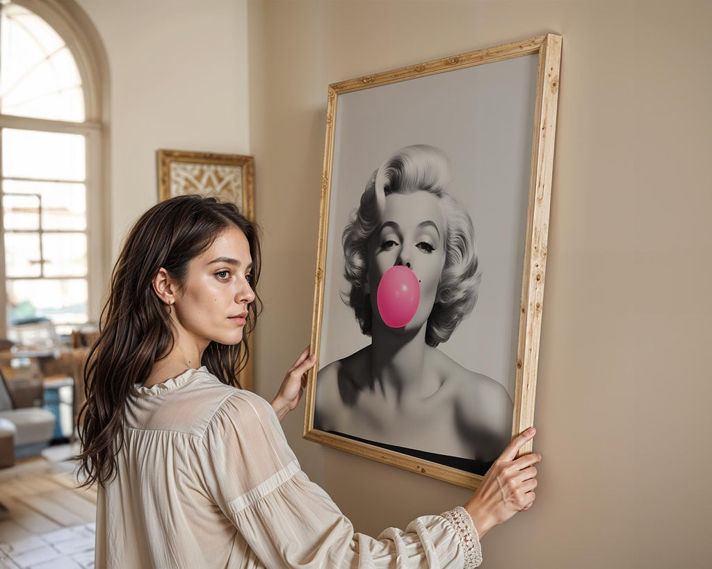 Modern Pop Art | Marilyn Monroe  Print | Pink Bubblegum, Retro Glam Decor wall art print, modern home decor, unframed artwork by Nomad & Nest