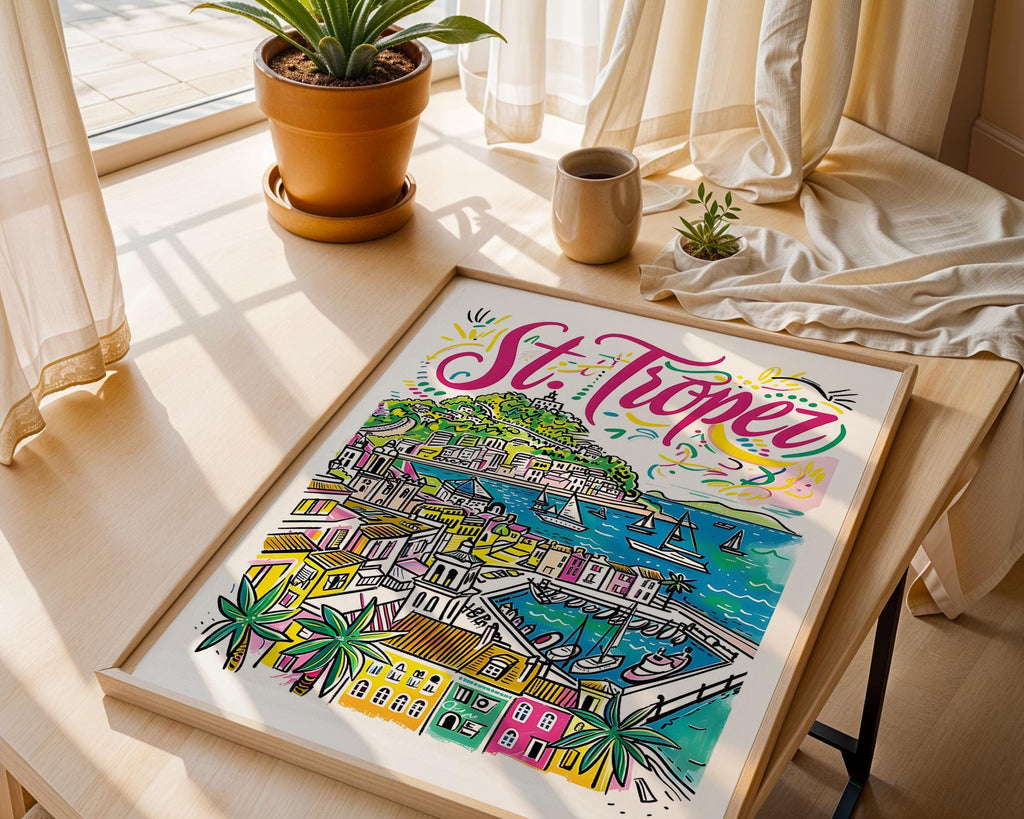 St. Tropez Art Print | French Riviera, Hand-Drawn Illustration wall art print, modern home decor, unframed artwork by Nomad & Nest