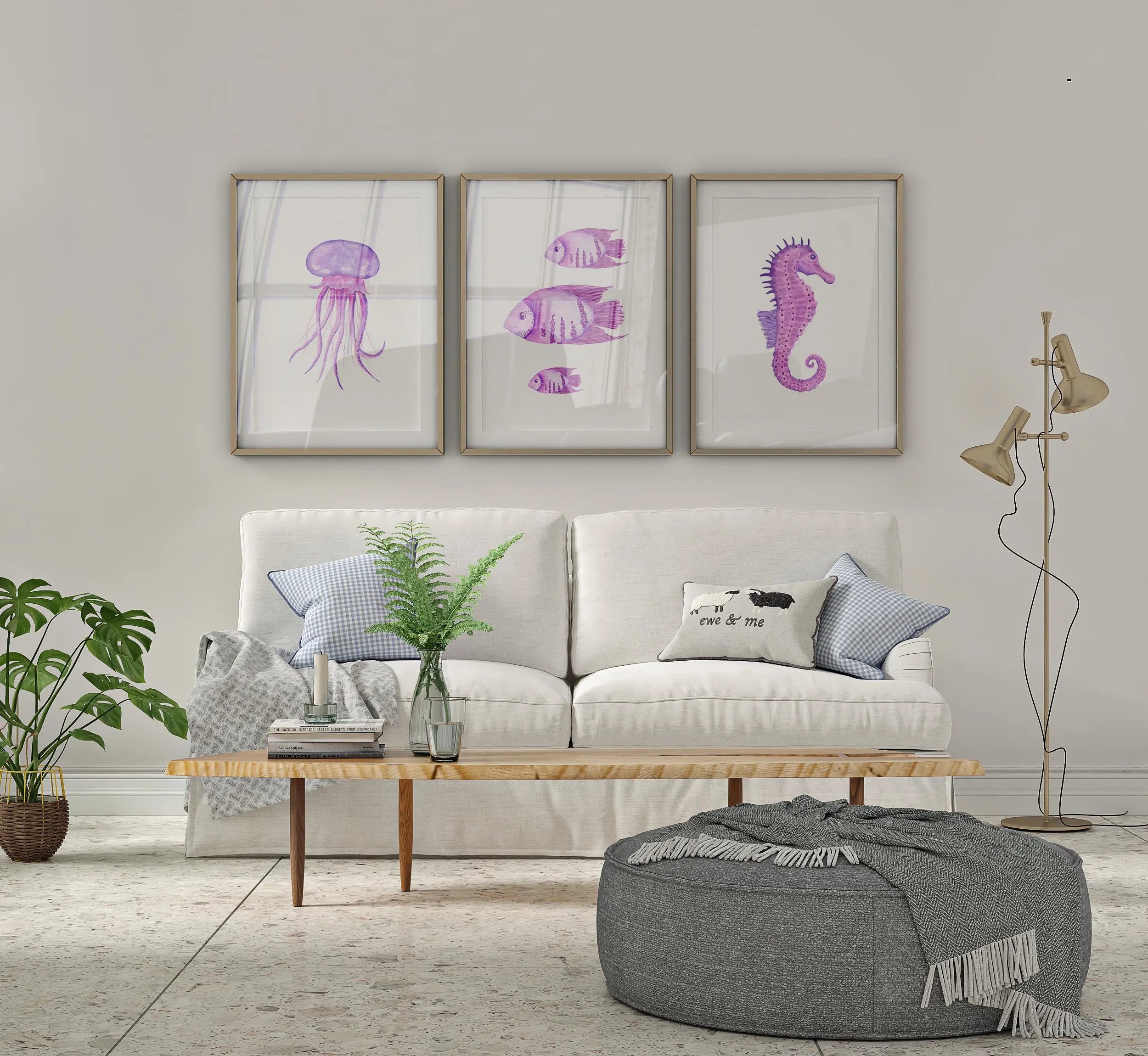 Colourful Prints | Purple Ocean Watercolor Print Set • Seahorse, Jellyfish & Fish Wall Art wall art print, modern home decor, unframed artwork by Nomad & Nest