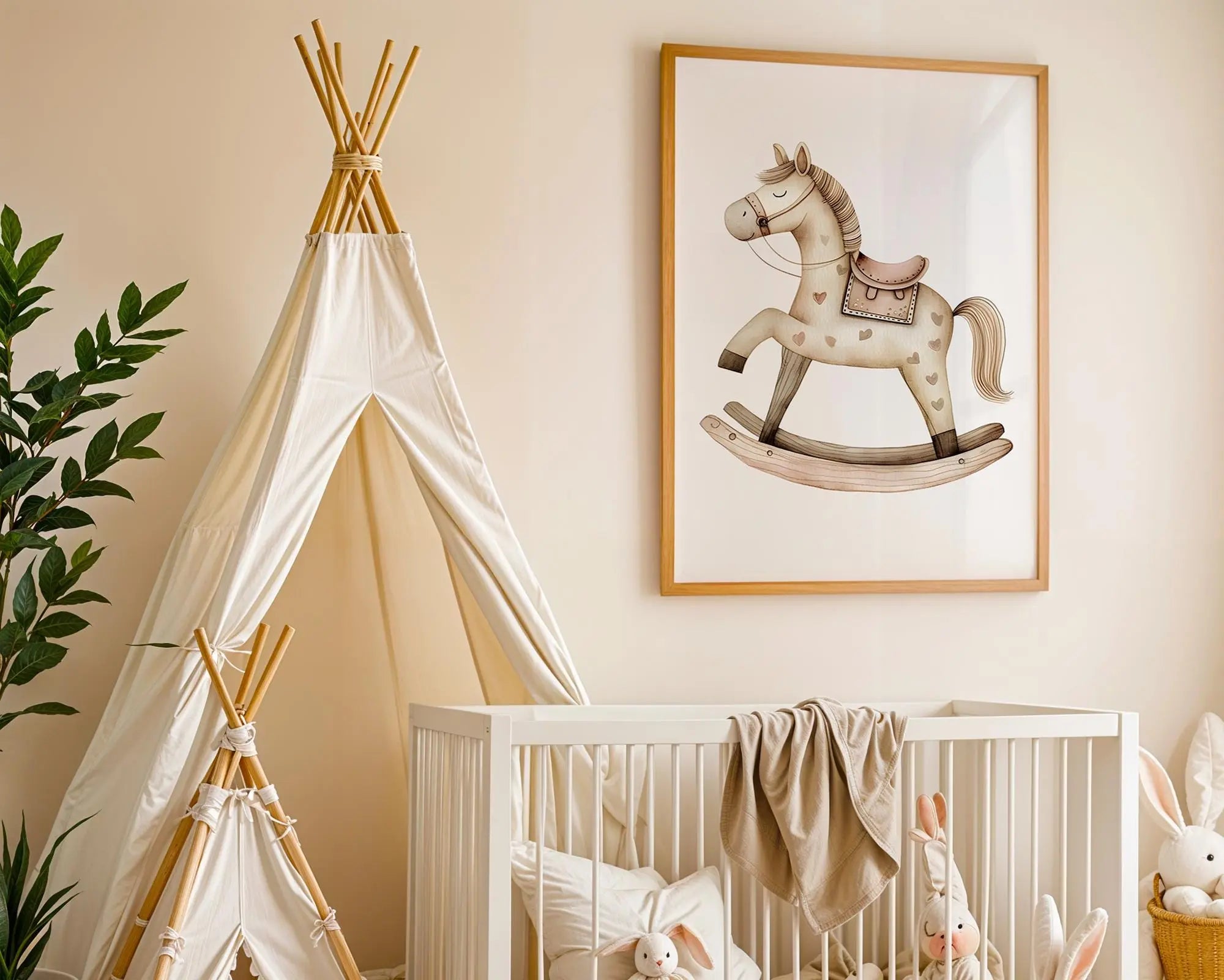 Playroom Ideas | Rocking Horse Nursery Wall Art | Neutral Vintage Toy Print wall art print, modern home decor, unframed artwork by Nomad & Nest