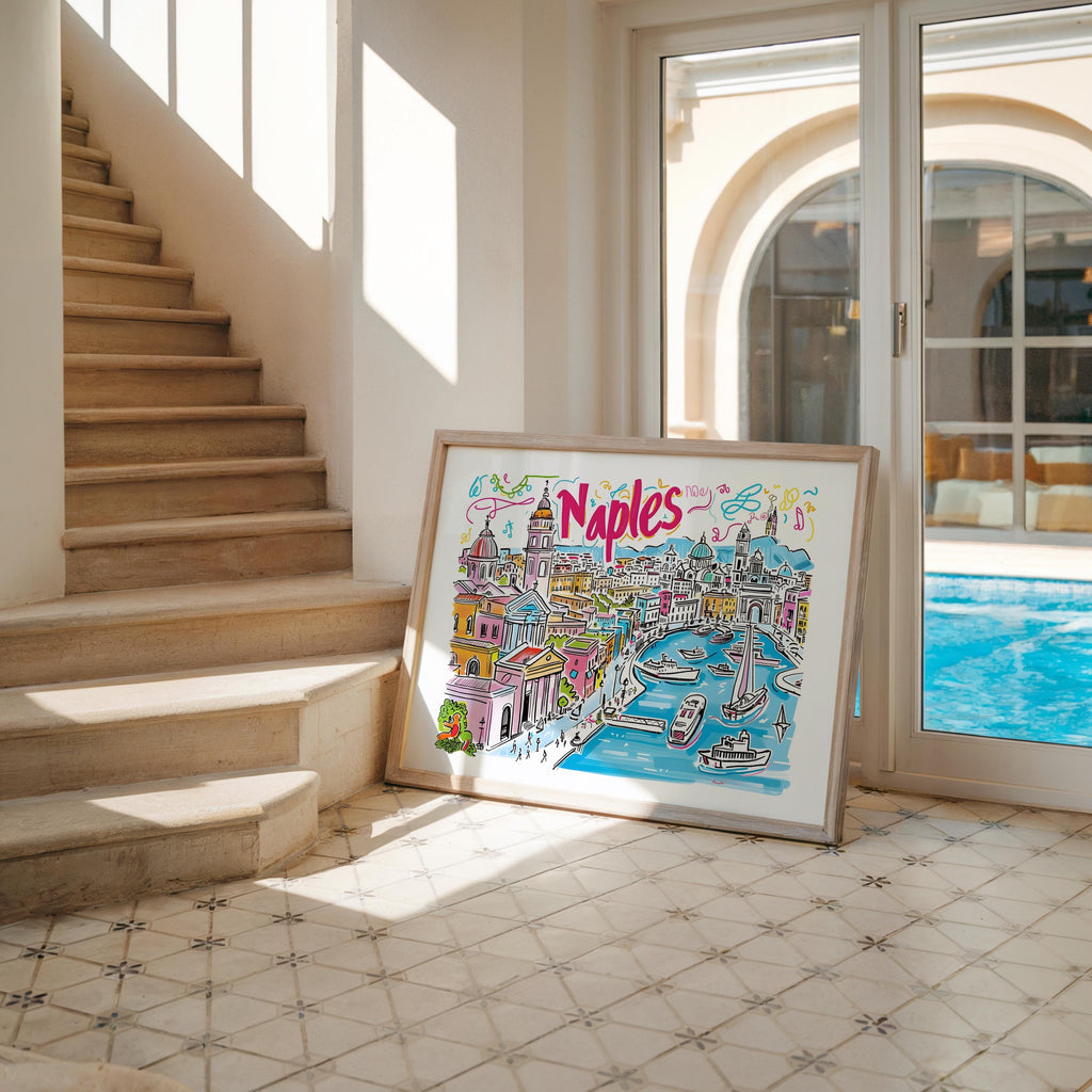 Naples Italy Travel Poster | Colorful Mediterranean Coast Art wall art print, modern home decor, unframed artwork by Nomad & Nest