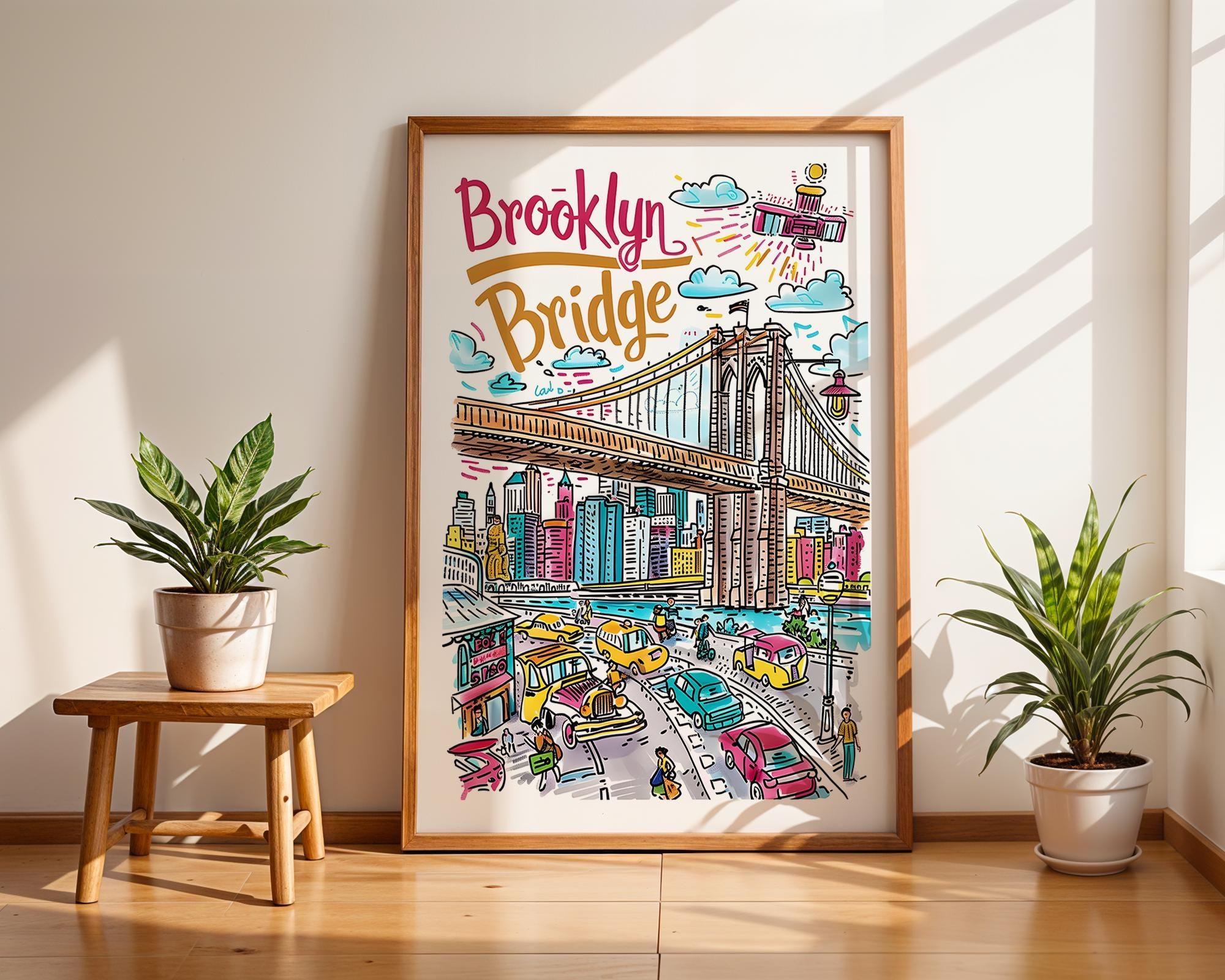 Brooklyn Bridge Art Print | Colorful New York Cityscape Poster wall art print, modern home decor, unframed artwork by Nomad & Nest