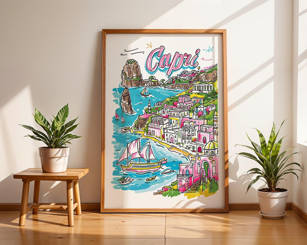 Capri Italy Travel Poster | Mediterranean Seaside Home Decor wall art print, modern home decor, unframed artwork by Nomad & Nest