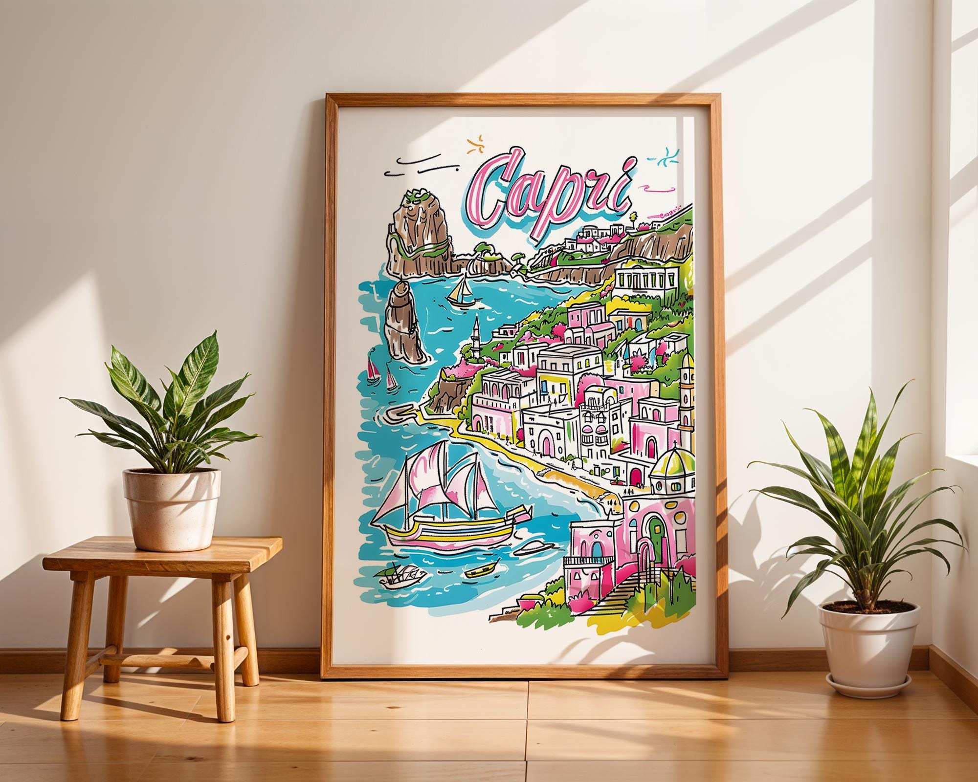 Capri Italy Travel Poster | Mediterranean Seaside Home Decor wall art print, modern home decor, unframed artwork by Nomad & Nest