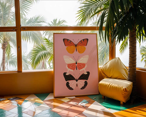 Butterflies Trio Art Print | Modern Insect Illustration, Pink Background wall art print, modern home decor, unframed artwork by Nomad & Nest