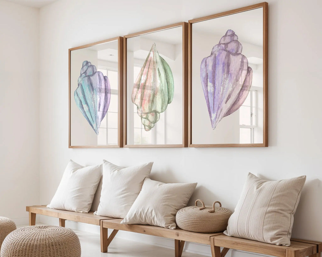 Colourful Prints | Watercolour Seashell Prints | Pastel Coastal Wall Art (Set of 3) wall art print, modern home decor, unframed artwork by Nomad & Nest