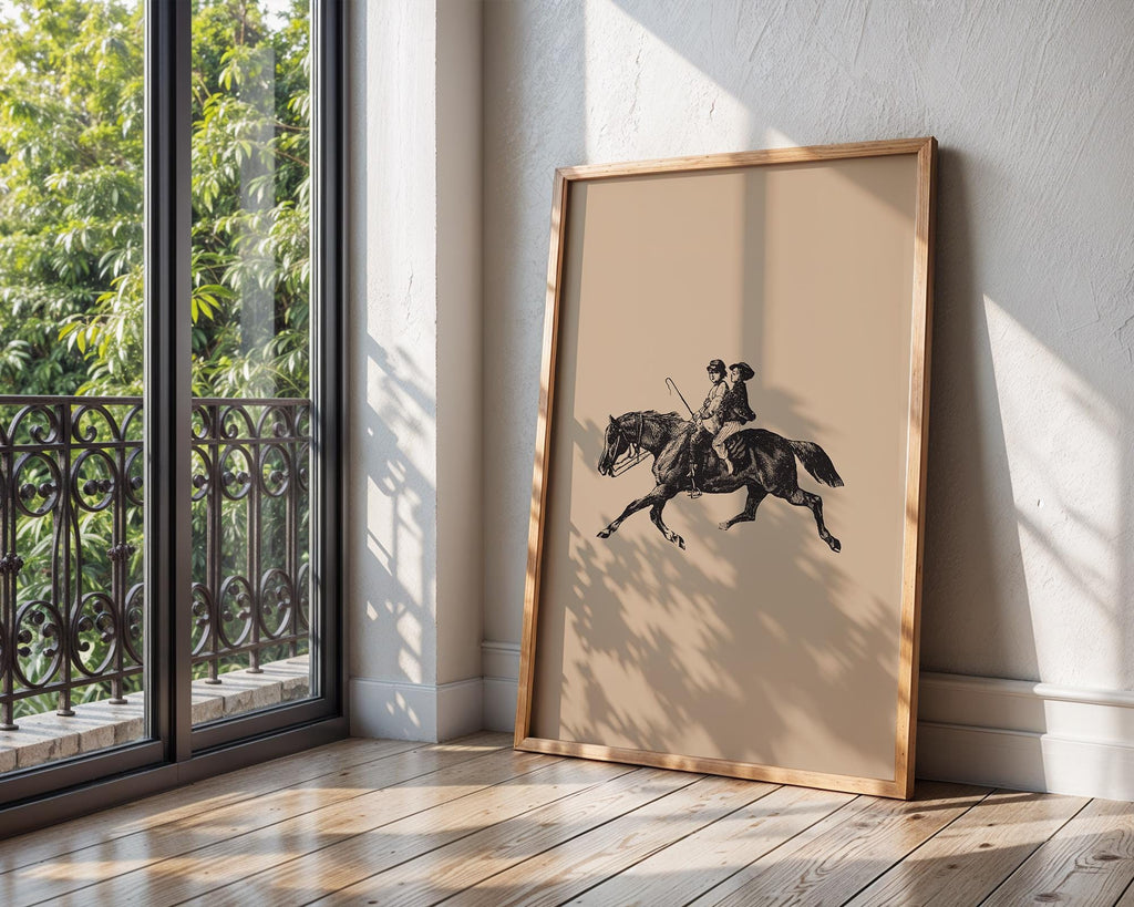 Vintage Equestrian Print | Sepia Tone Horse Riding Poster wall art print, modern home decor, unframed artwork by Nomad & Nest