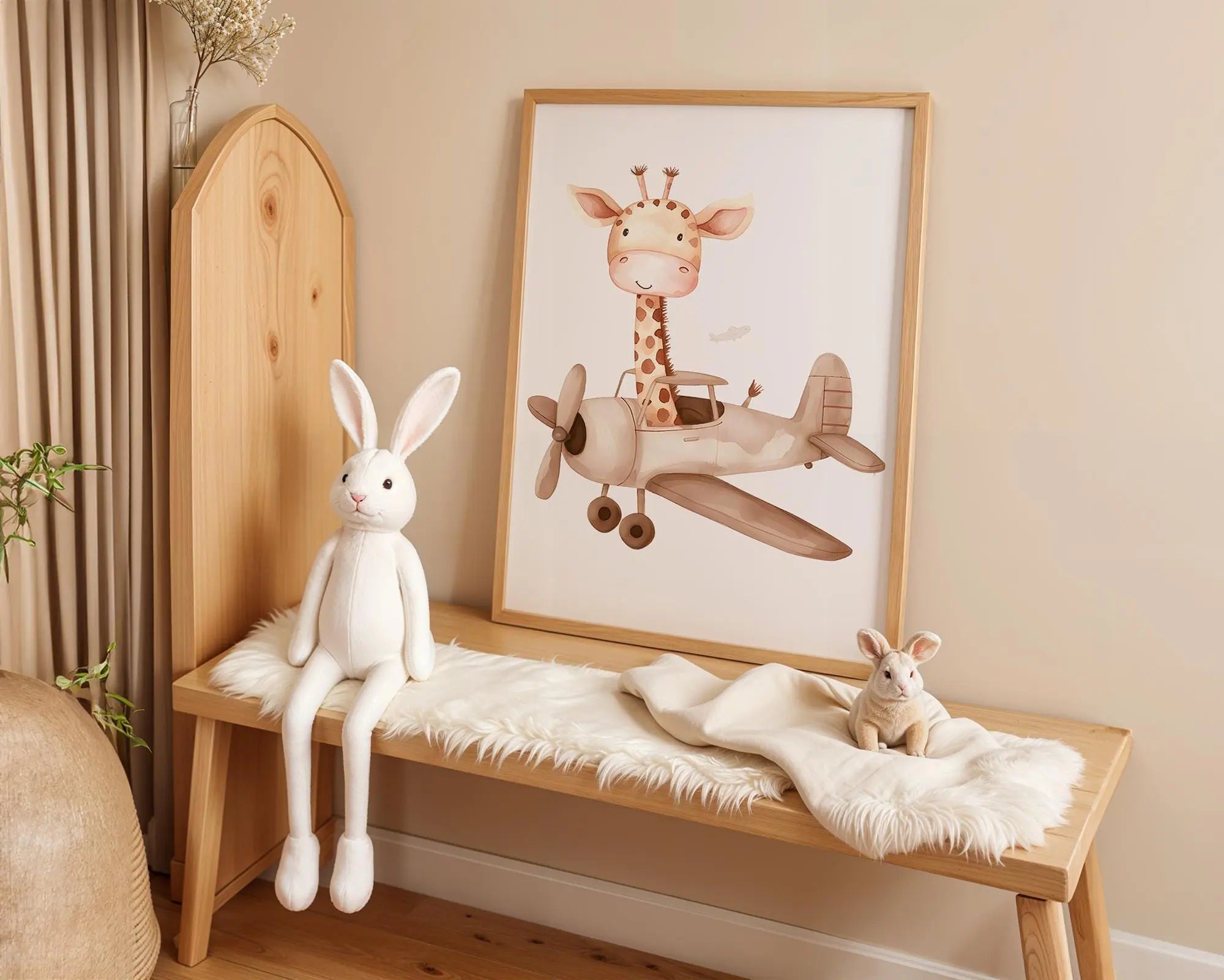 Playroom Ideas | Giraffe Airplane Nursery Print | Adventure Baby Decor wall art print, modern home decor, unframed artwork by Nomad & Nest