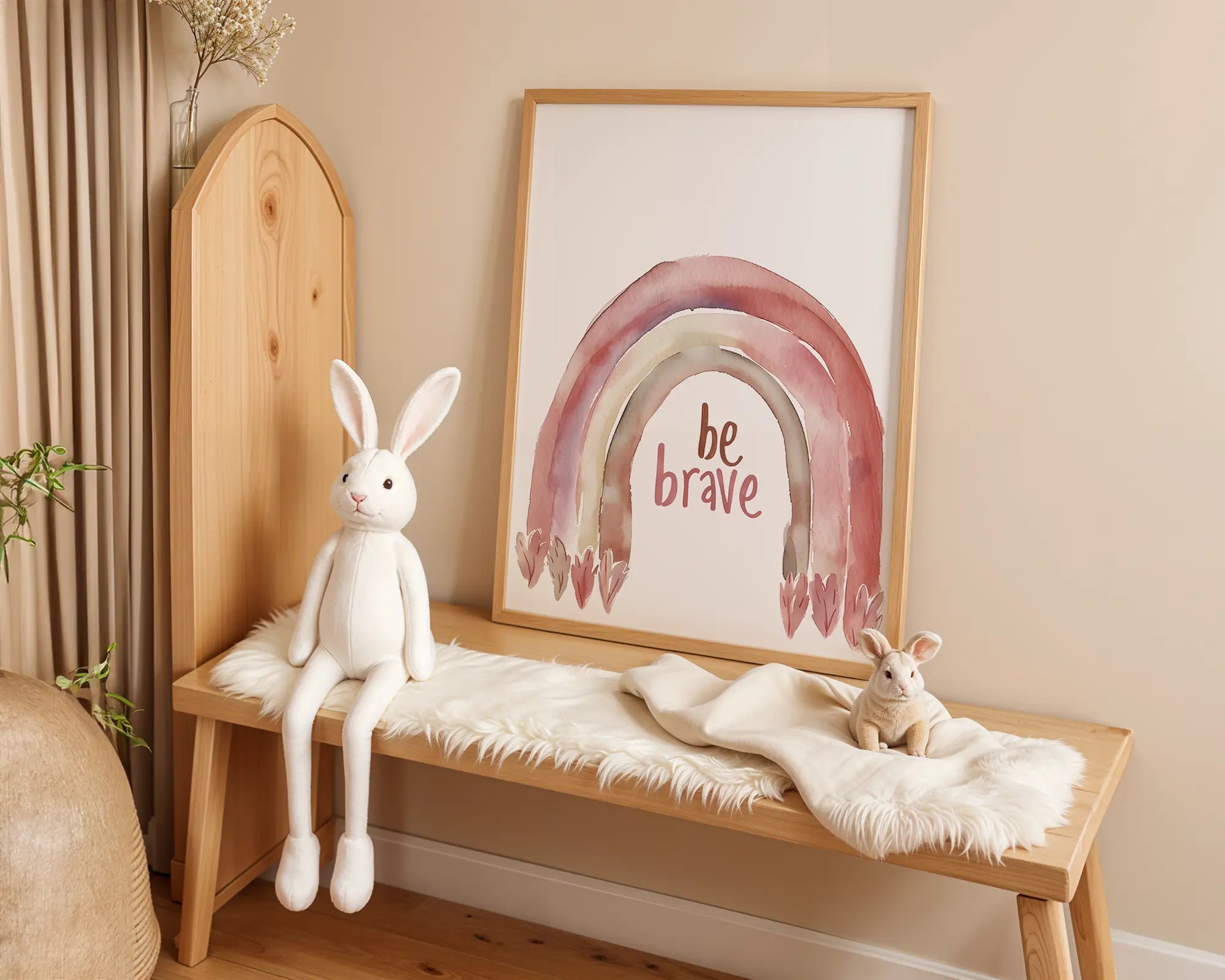 Playroom Ideas | Be Brave Rainbow Nursery Art | Boho Motivational Print wall art print, modern home decor, unframed artwork by Nomad & Nest