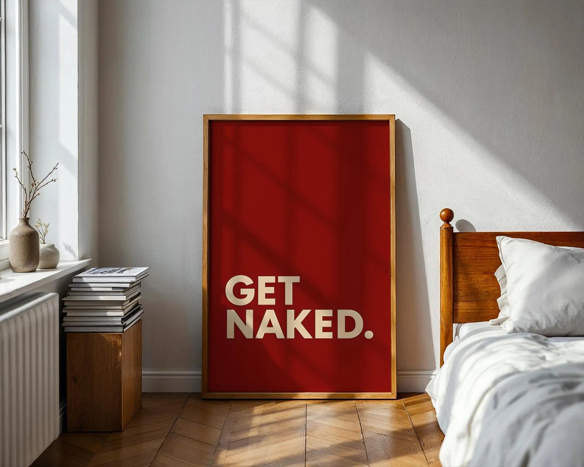 Positive Emotion | Get Naked Wall Art | Bold Modern Typography | Playful Bathroom Decor | Minimal Statement Poster wall art print, modern home decor, unframed artwork by Nomad & Nest