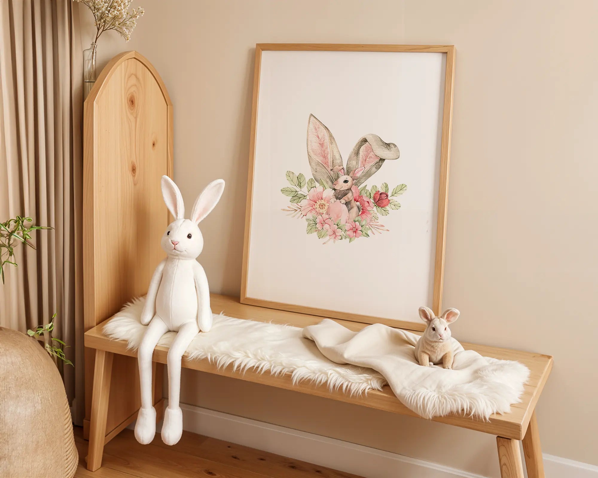 Playroom Ideas | Bunny Floral Nursery Art | Woodland Boho Wall Print wall art print, modern home decor, unframed artwork by Nomad & Nest
