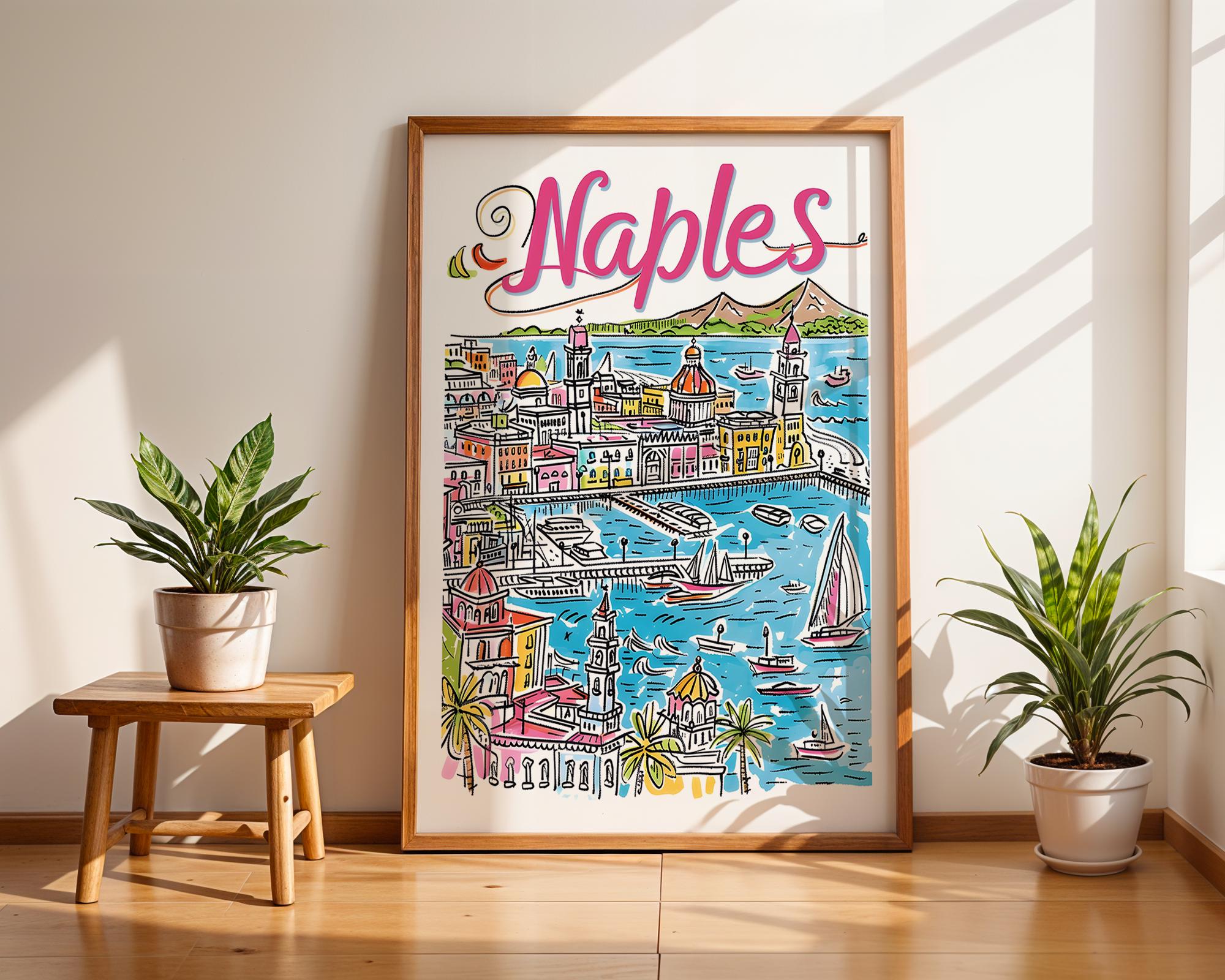 Naples Italy Art Print | Colorful Mediterranean Travel Poster wall art print, modern home decor, unframed artwork by Nomad & Nest