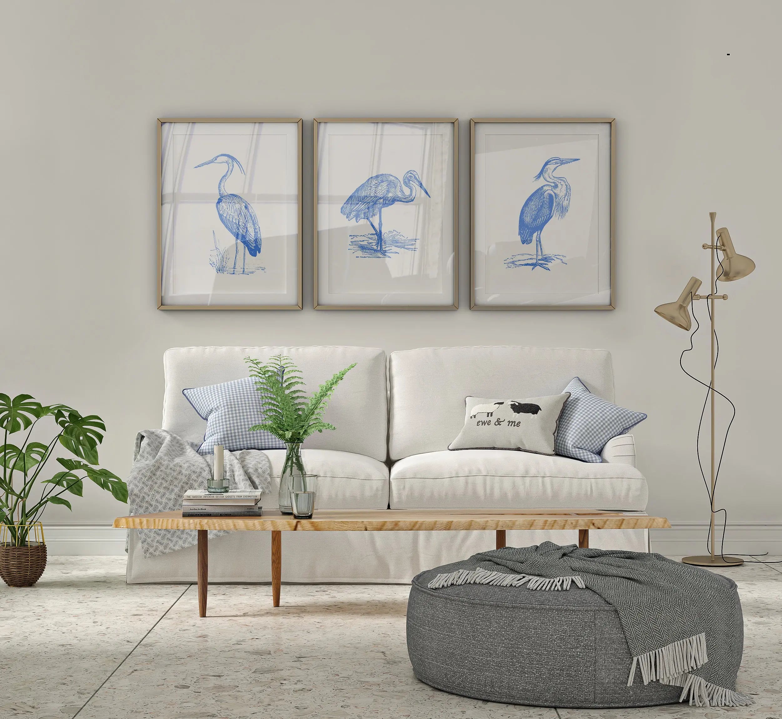 Colourful Prints | Blue Heron Line Art Prints |Coastal Nautical Wall Decor (Set of 3) wall art print, modern home decor, unframed artwork by Nomad & Nest