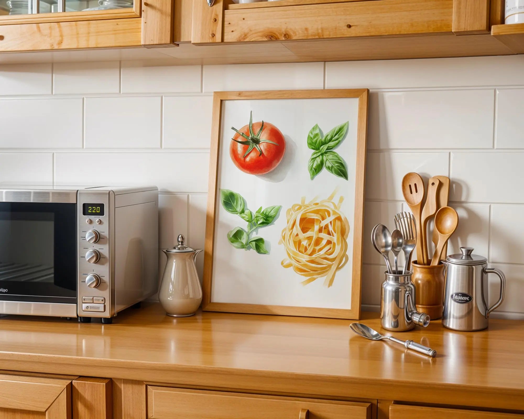 Tomato Basil Pasta Watercolor Print – Rustic Italian Kitchen Wall Art wall art print, modern home decor, unframed artwork by Nomad & Nest