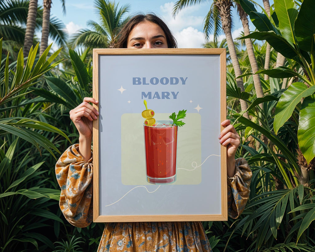 Retro Bloody Mary Cocktail Print | Classic Bar Cart Illustration wall art print, modern home decor, unframed artwork by Nomad & Nest