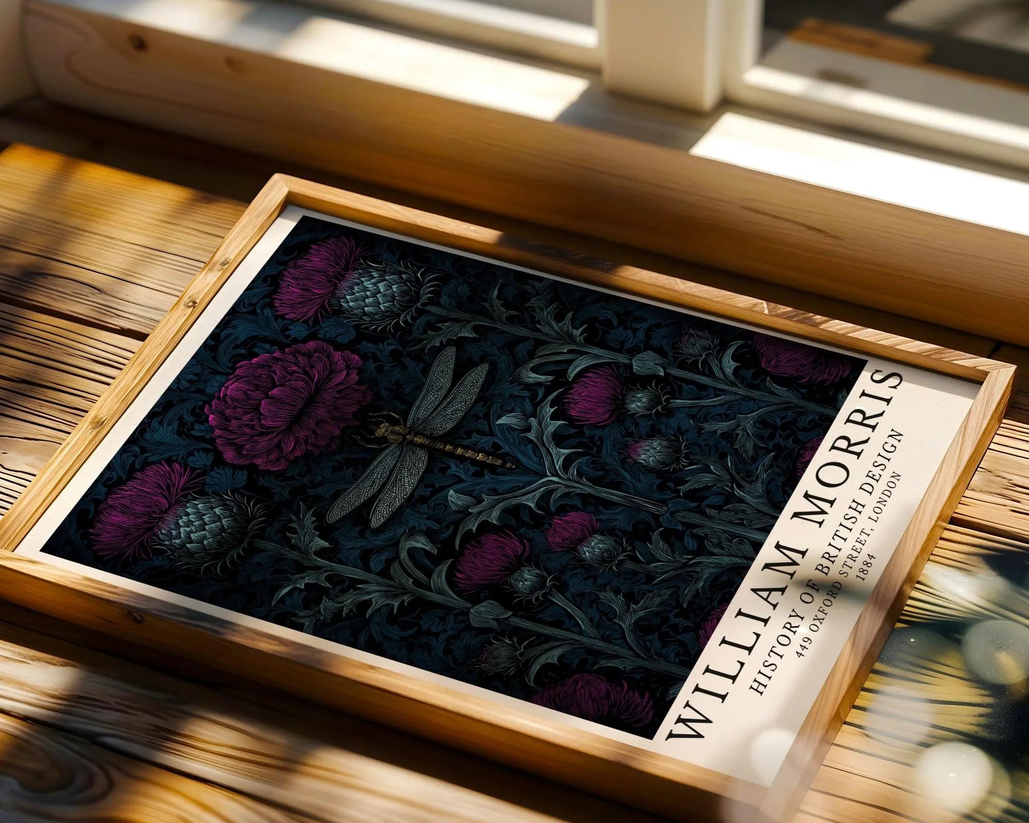 William Morris Print Dragonfly & Thistle Art  | Gothic Botanical Poster wall art print, modern home decor, unframed artwork by Nomad & Nest