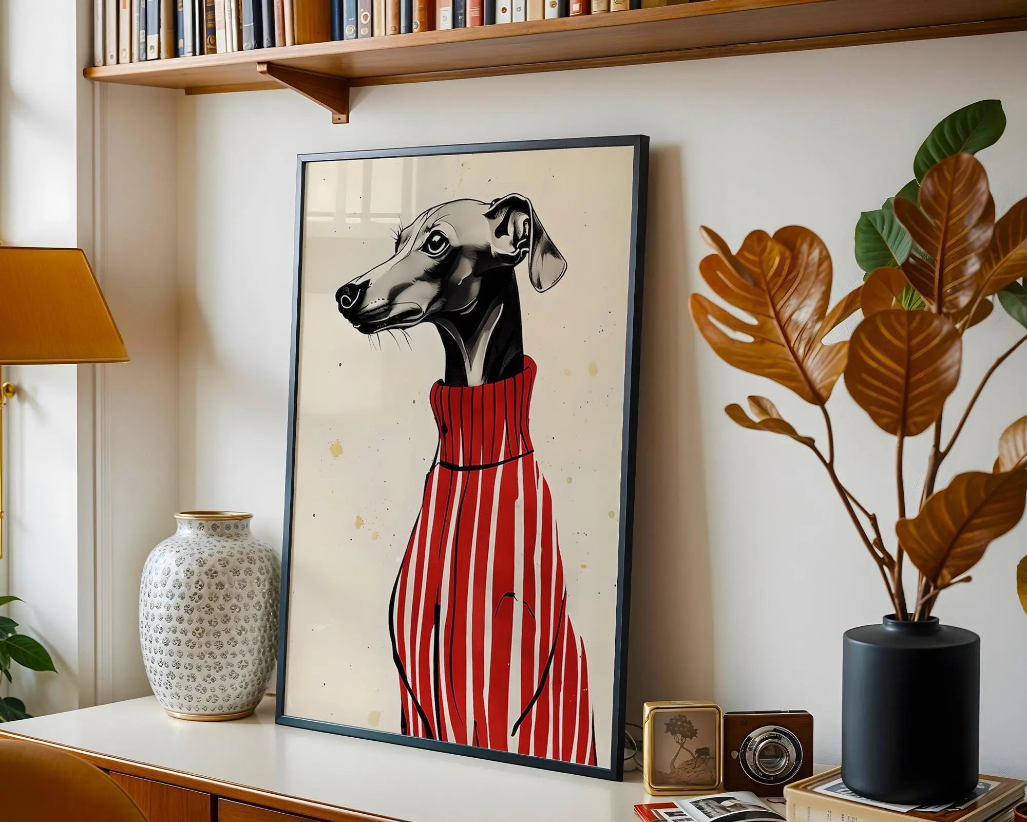 Positive Emotion | Greyhound Dog Wall Art | Stylish Pet Illustration | Modern Animal Decor Print wall art print, modern home decor, unframed artwork by Nomad & Nest