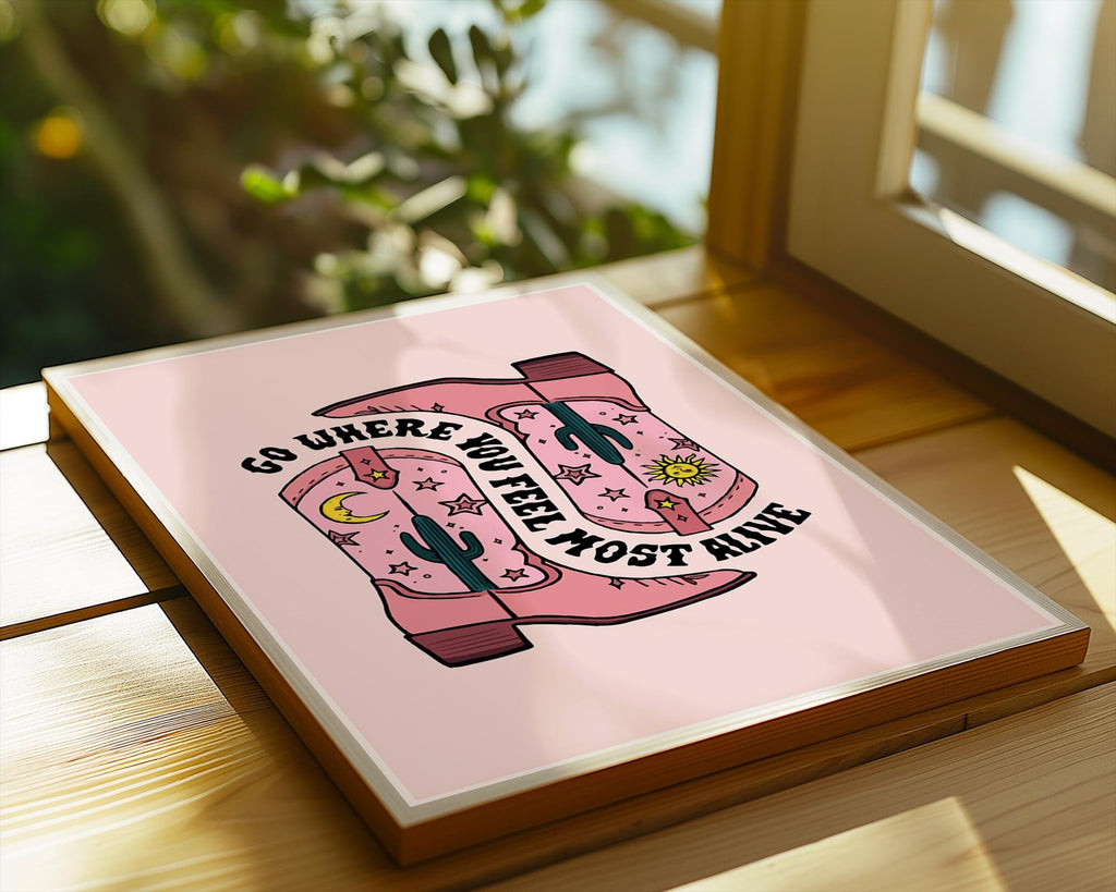 Pink Cowboy Boots Art Print | Retro Western Decor wall art print, modern home decor, unframed artwork by Nomad & Nest
