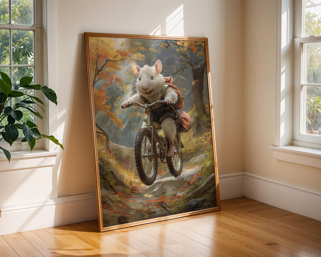 Mouse on Mountain Bike Print | Whimsical Animal Wall Art wall art print, modern home decor, unframed artwork by Nomad & Nest