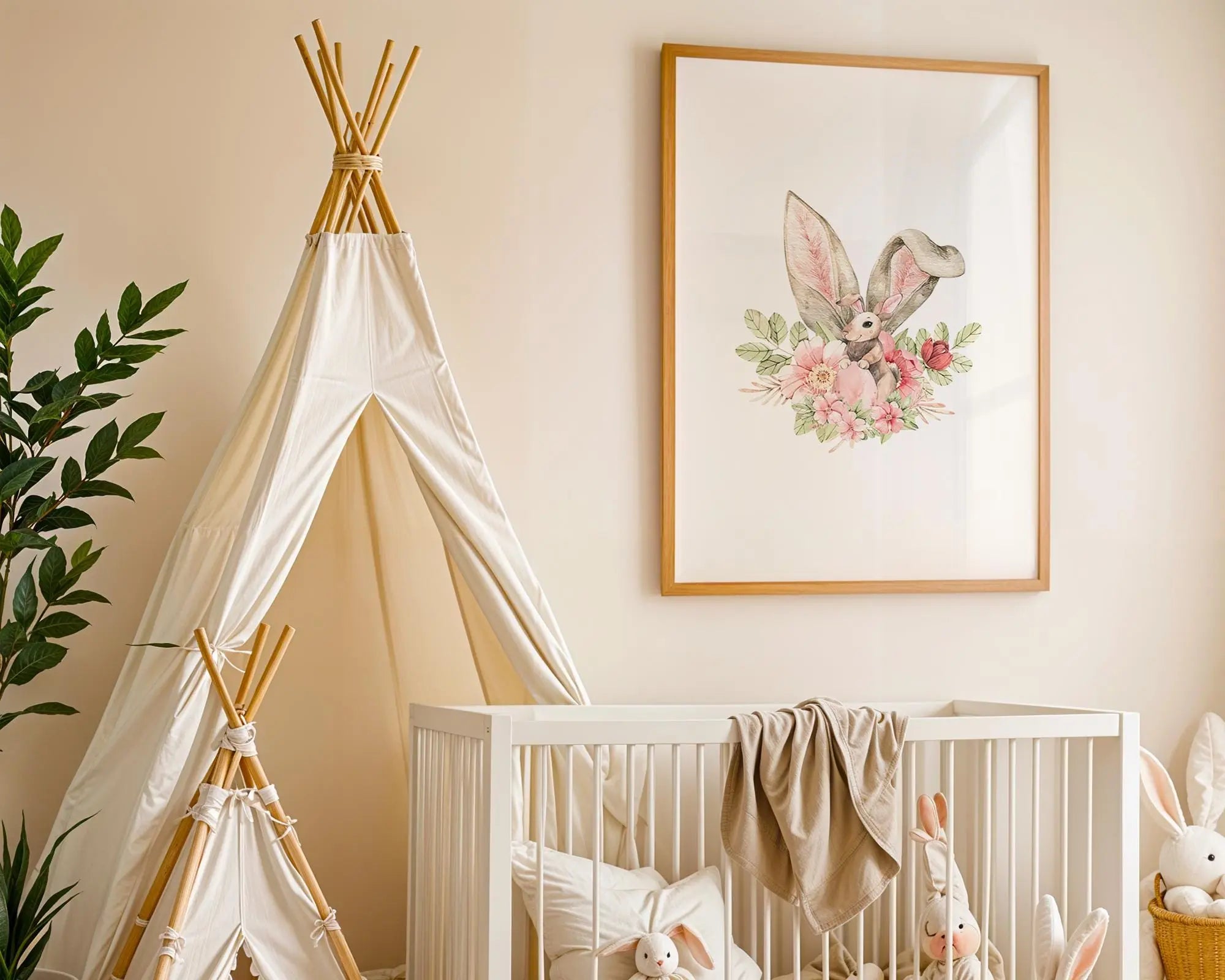 Playroom Ideas | Bunny Floral Nursery Art | Woodland Boho Wall Print wall art print, modern home decor, unframed artwork by Nomad & Nest