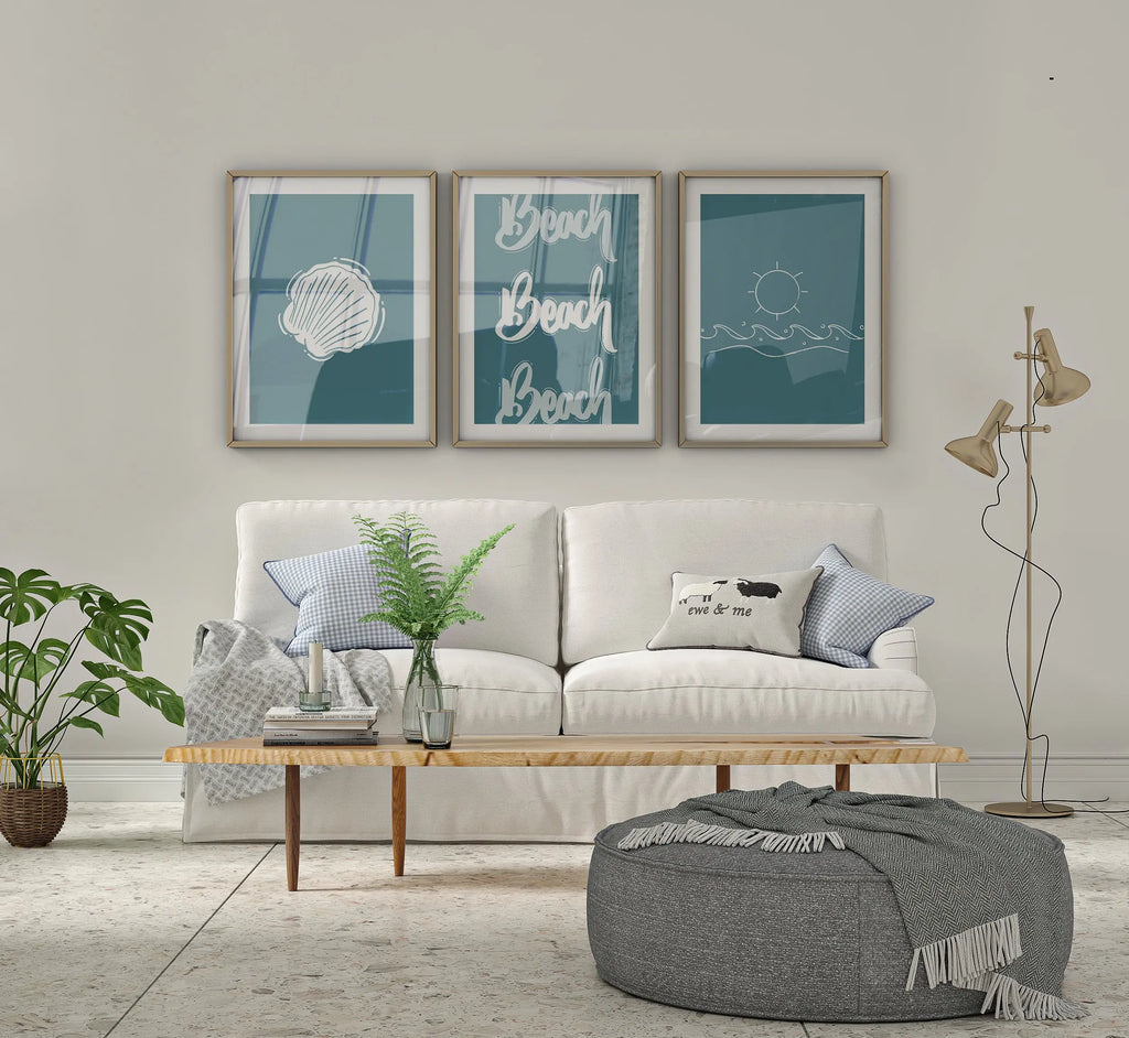 Colourful Prints | Teal Beach Prints Set | Coastal Typography, Shell Art (Set of 3) wall art print, modern home decor, unframed artwork by Nomad & Nest