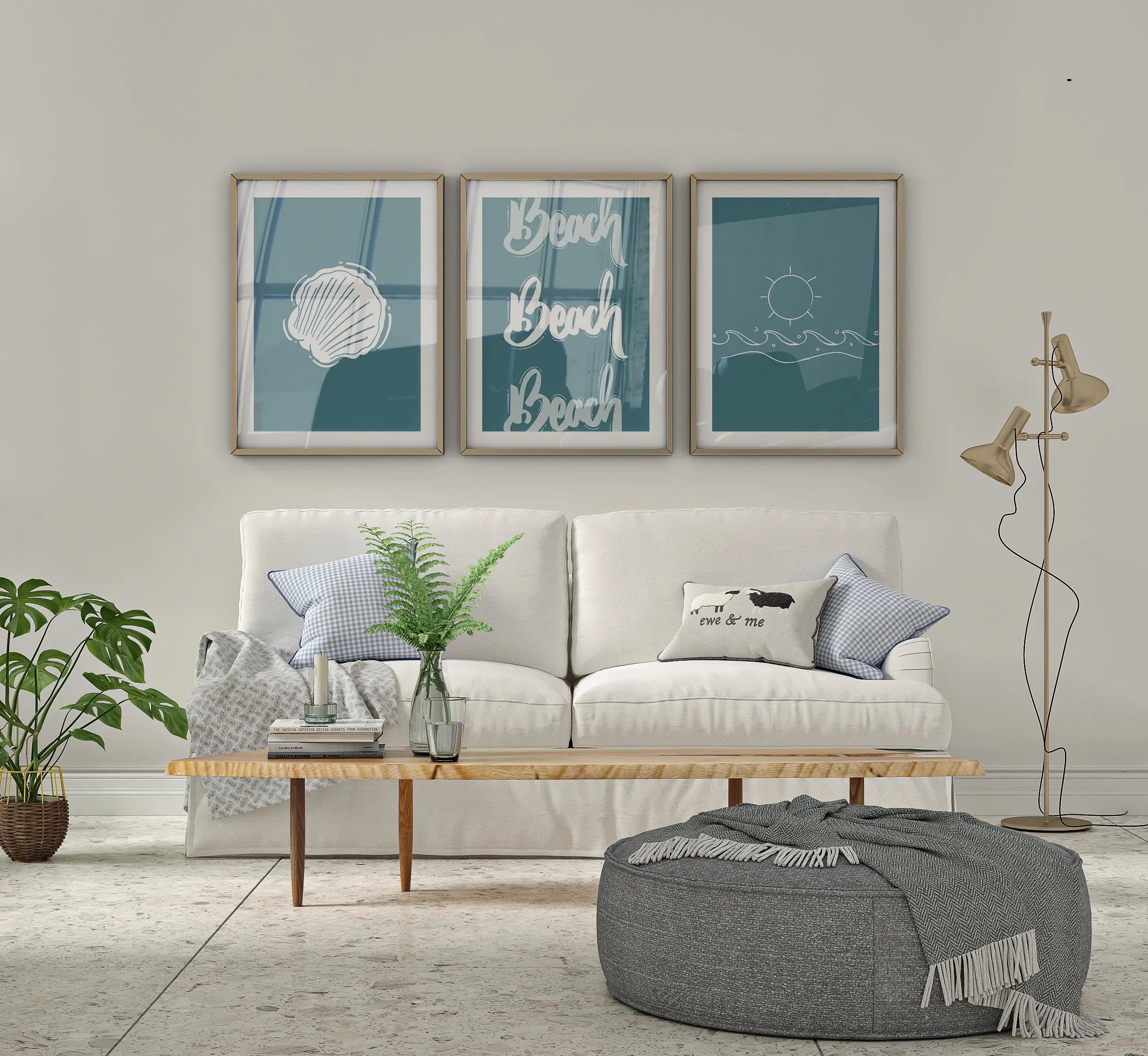 Colourful Prints | Teal Beach Prints Set | Coastal Typography, Shell Art (Set of 3) wall art print, modern home decor, unframed artwork by Nomad & Nest