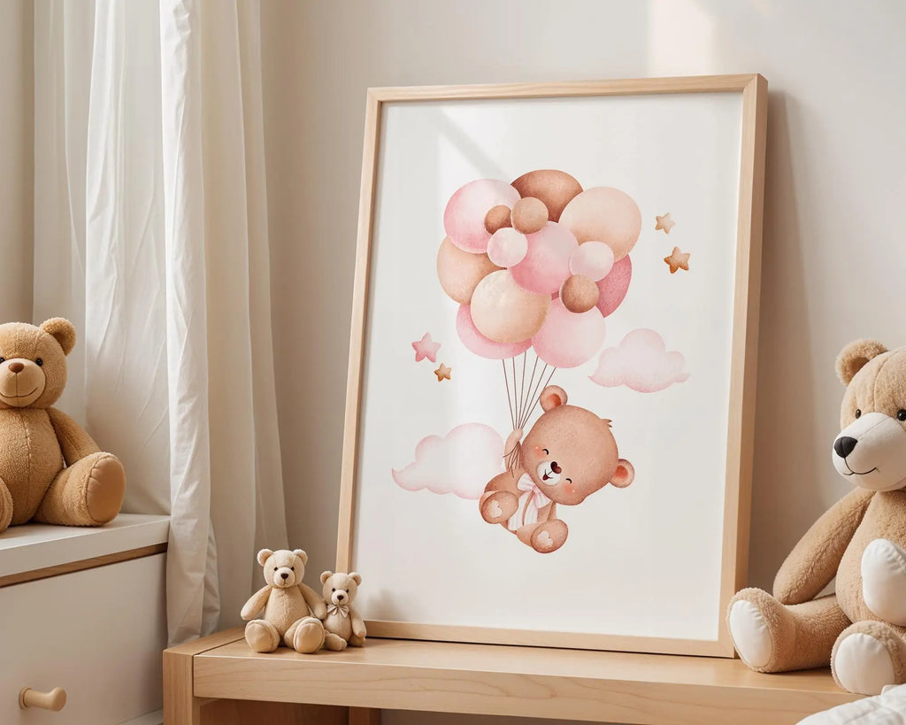 Playroom Ideas | Bear Balloons Nursery Wall Art | Soft Cloud Baby Illustration wall art print, modern home decor, unframed artwork by Nomad & Nest