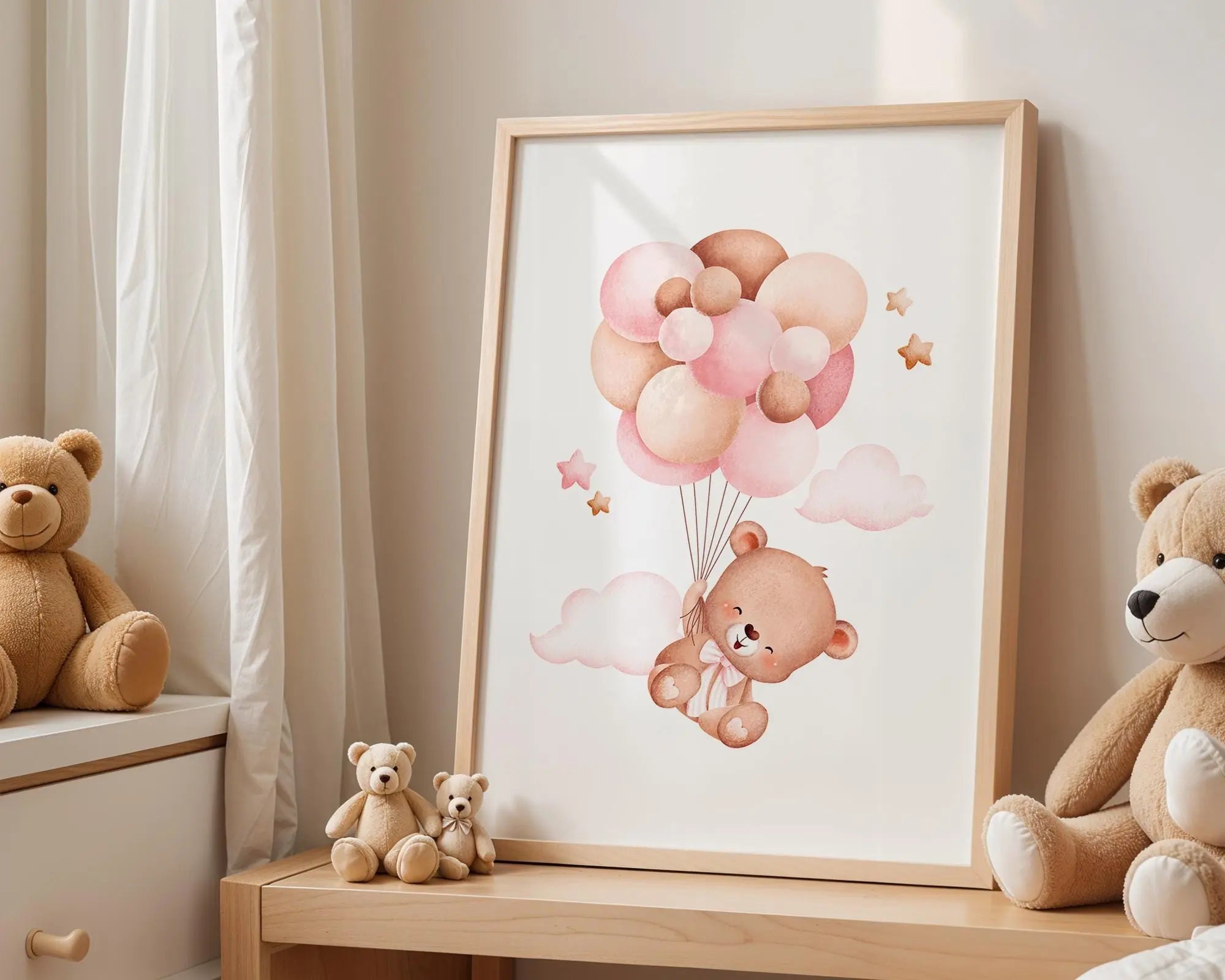 Playroom Ideas | Bear Balloons Nursery Wall Art | Soft Cloud Baby Illustration wall art print, modern home decor, unframed artwork by Nomad & Nest