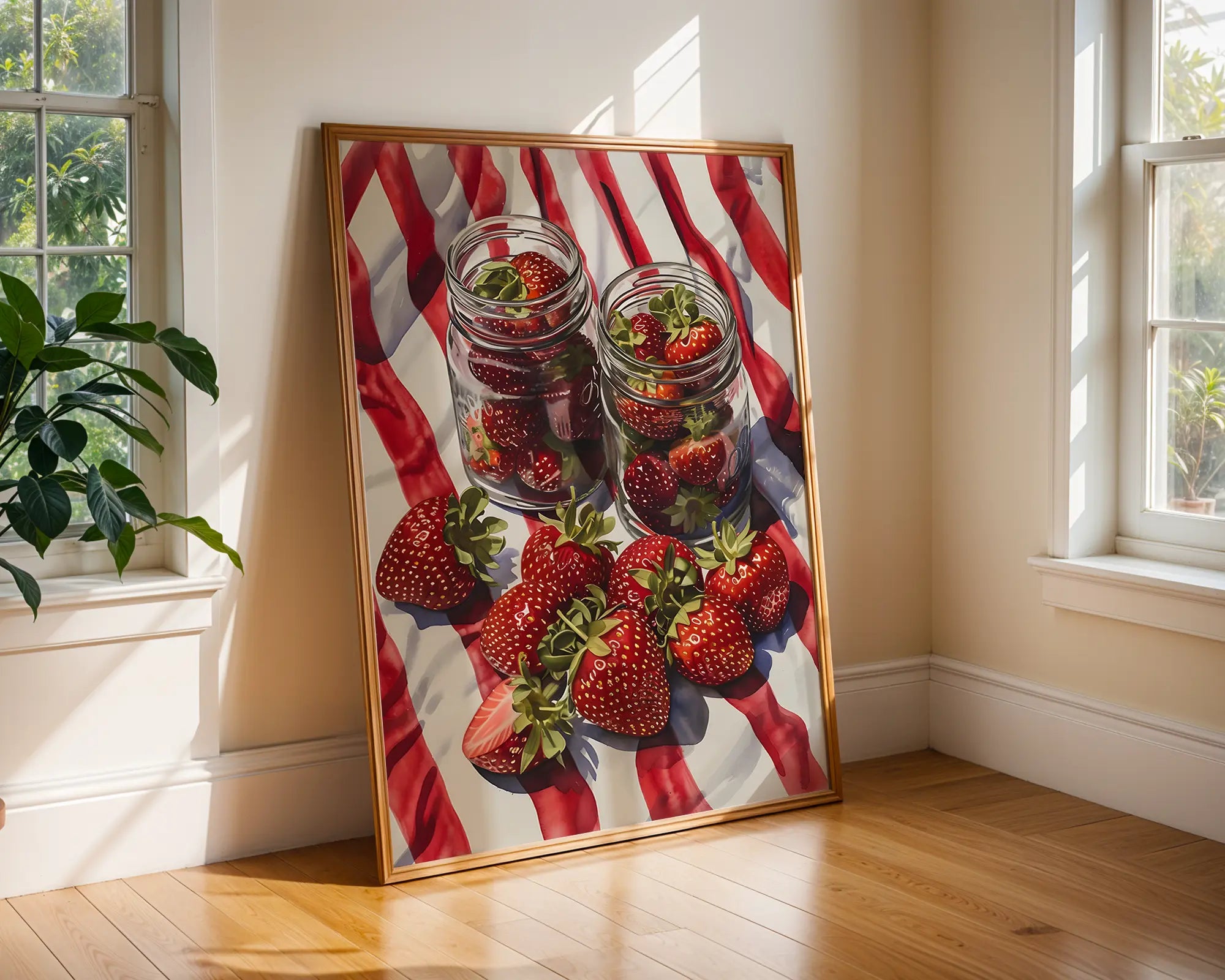 Colourful Prints | Strawberry Still Life Art Print | Summer Fruit Kitchen Decor wall art print, modern home decor, unframed artwork by Nomad & Nest