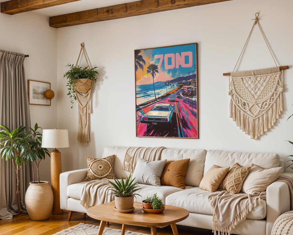 Modern Pop Art | Retro 70s California Coast Print | Vintage Muscle Car wall art print, modern home decor, unframed artwork by Nomad & Nest