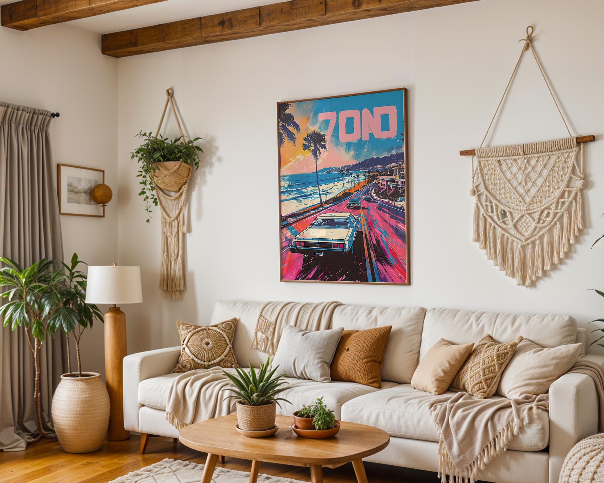 Modern Pop Art | Retro 70s California Coast Print | Vintage Muscle Car wall art print, modern home decor, unframed artwork by Nomad & Nest