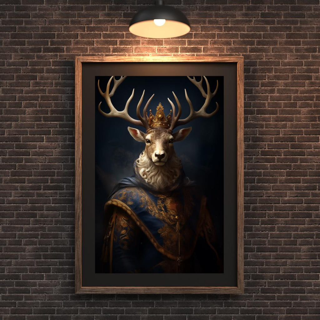 Majestic Deer with Crown Art Print | Royal Animal Portrait wall art print, modern home decor, unframed artwork by Nomad & Nest