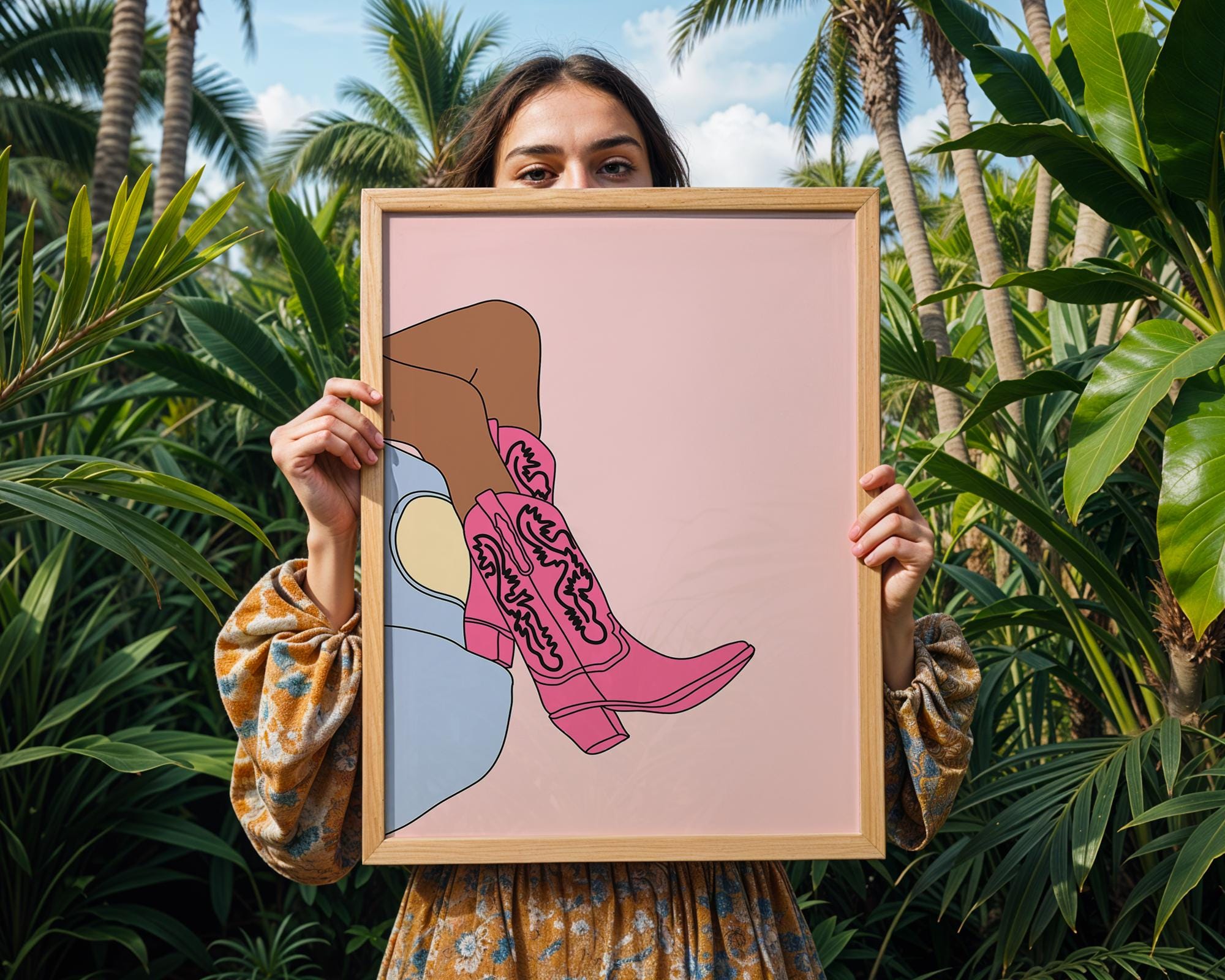 Pink Cowboy Boots Art Print | Coastal Cowgirl Wall Decor wall art print, modern home decor, unframed artwork by Nomad & Nest