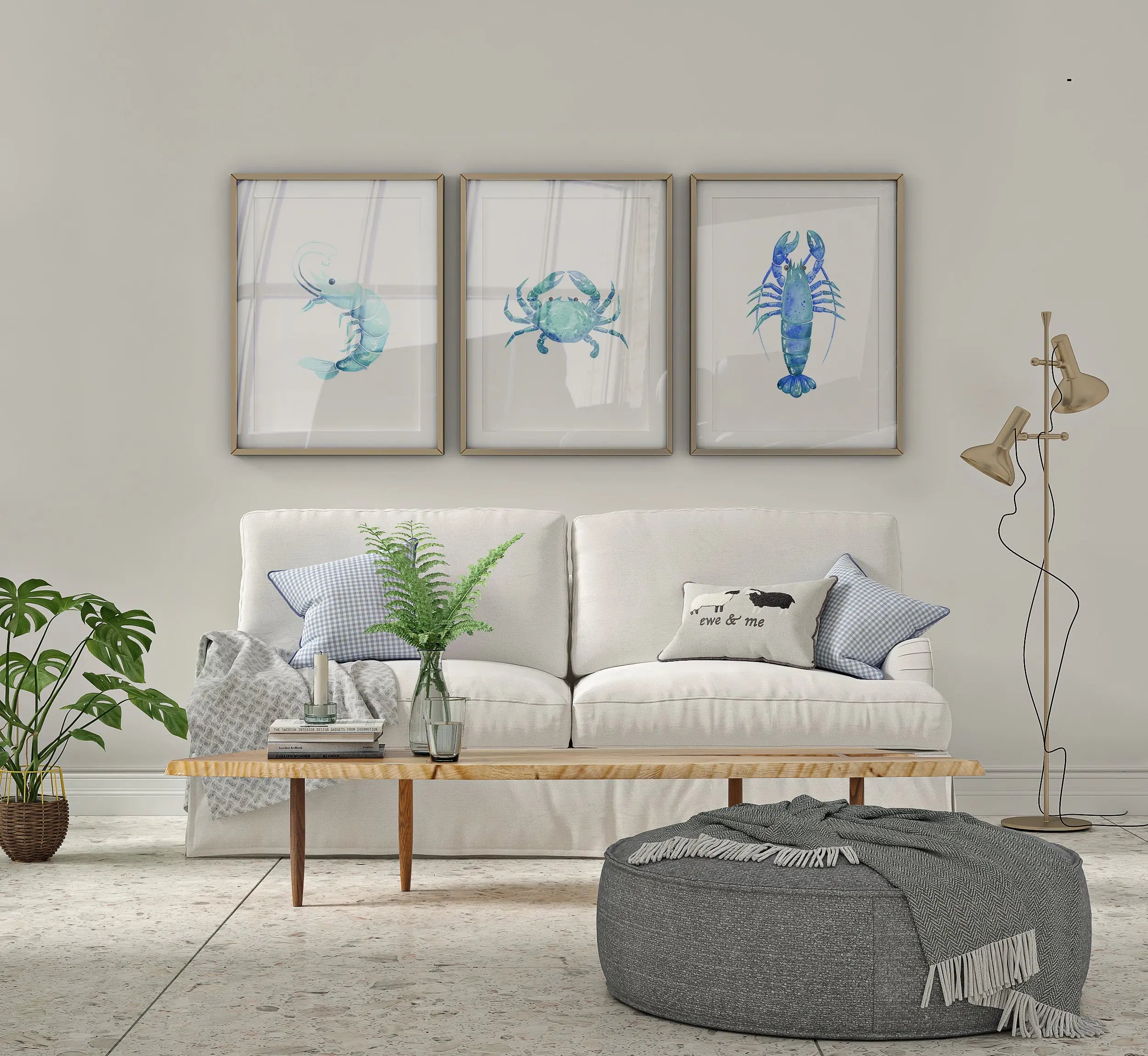 Colourful Prints | Watercolour Crab & Lobster Print Set | Coastal Kitchen Wall Art (Set of 3) wall art print, modern home decor, unframed artwork by Nomad & Nest