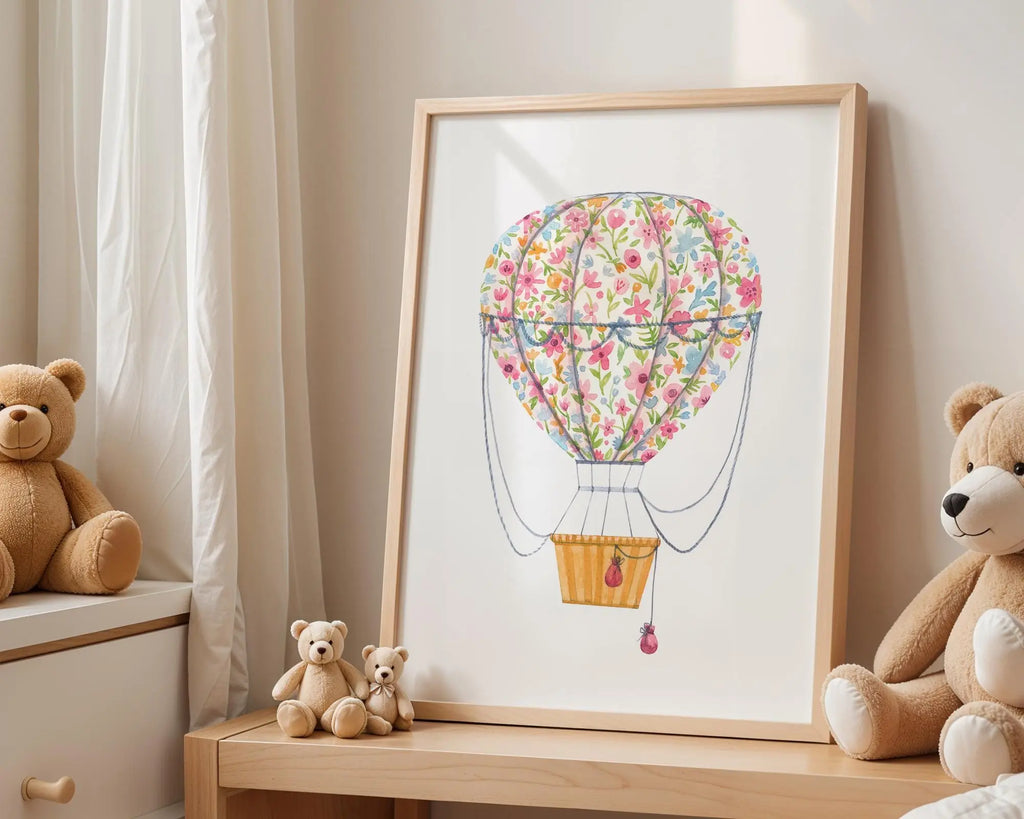 Playroom Ideas | Floral Balloon Nursery Art | Whimsical Baby Print wall art print, modern home decor, unframed artwork by Nomad & Nest