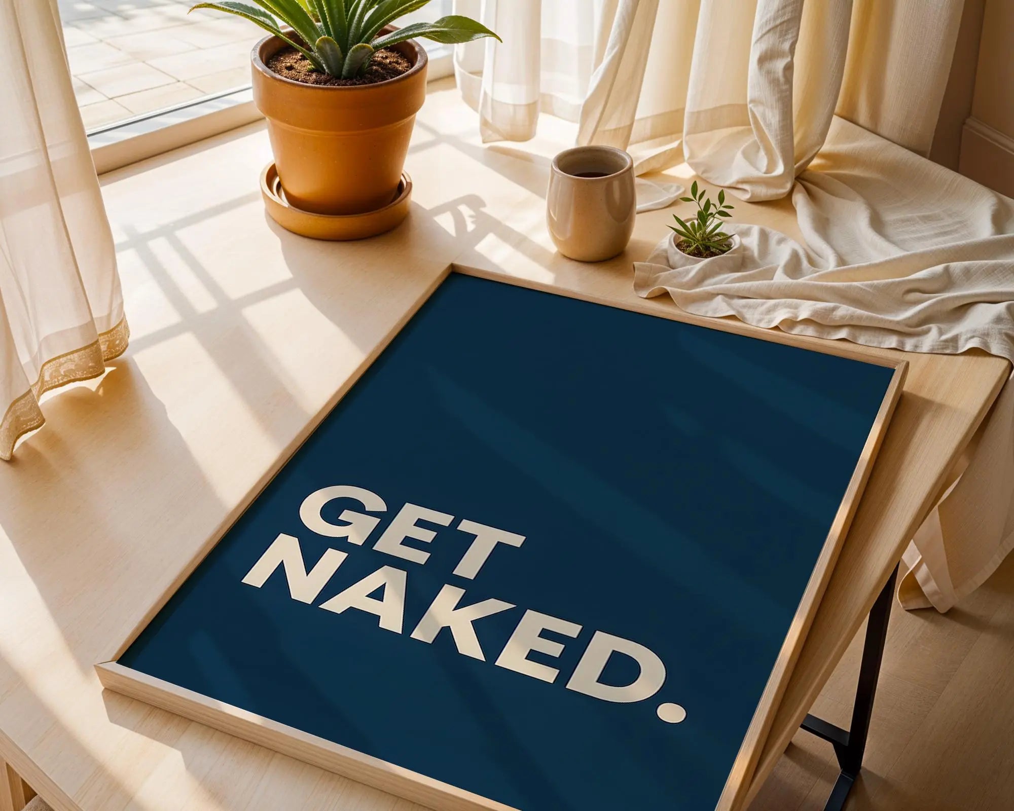 Positive Emotion | Get Naked Wall Art | Bold Modern Typography | Playful Bathroom Decor | Minimal Statement Poster wall art print, modern home decor, unframed artwork by Nomad & Nest