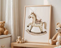 Playroom Ideas | Rocking Horse Nursery Wall Art | Neutral Vintage Toy Print wall art print, modern home decor, unframed artwork by Nomad & Nest