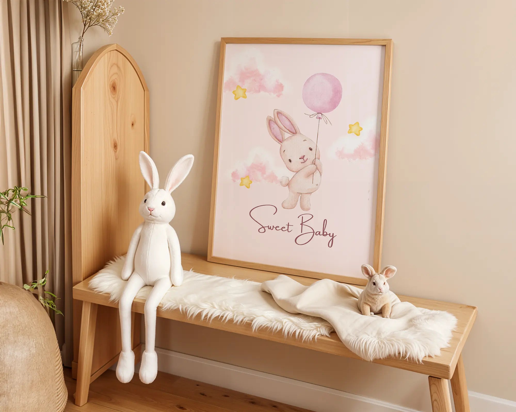 Playroom Ideas | Bunny Balloon Nursery Print | Dreamy Baby Wall Decor wall art print, modern home decor, unframed artwork by Nomad & Nest