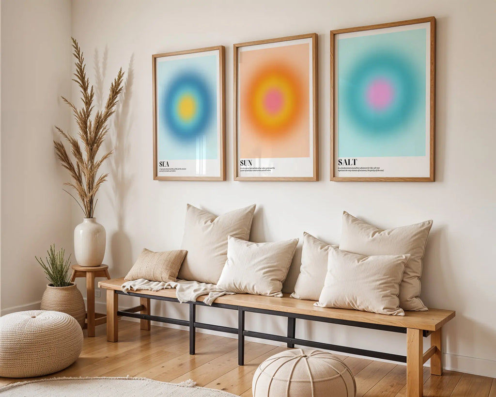Colourful Prints | Sun Sea Salt Gradient Art Print Set | Modern Coastal Decor (Set of 3) wall art print, modern home decor, unframed artwork by Nomad & Nest